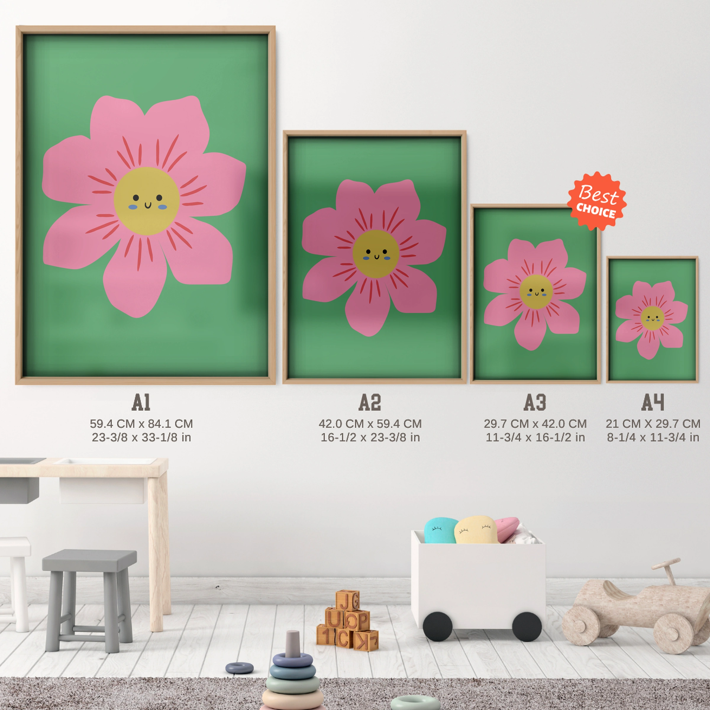 Bright Flower Nursery Print - size guide A4 A3 A2 A1 nursery print