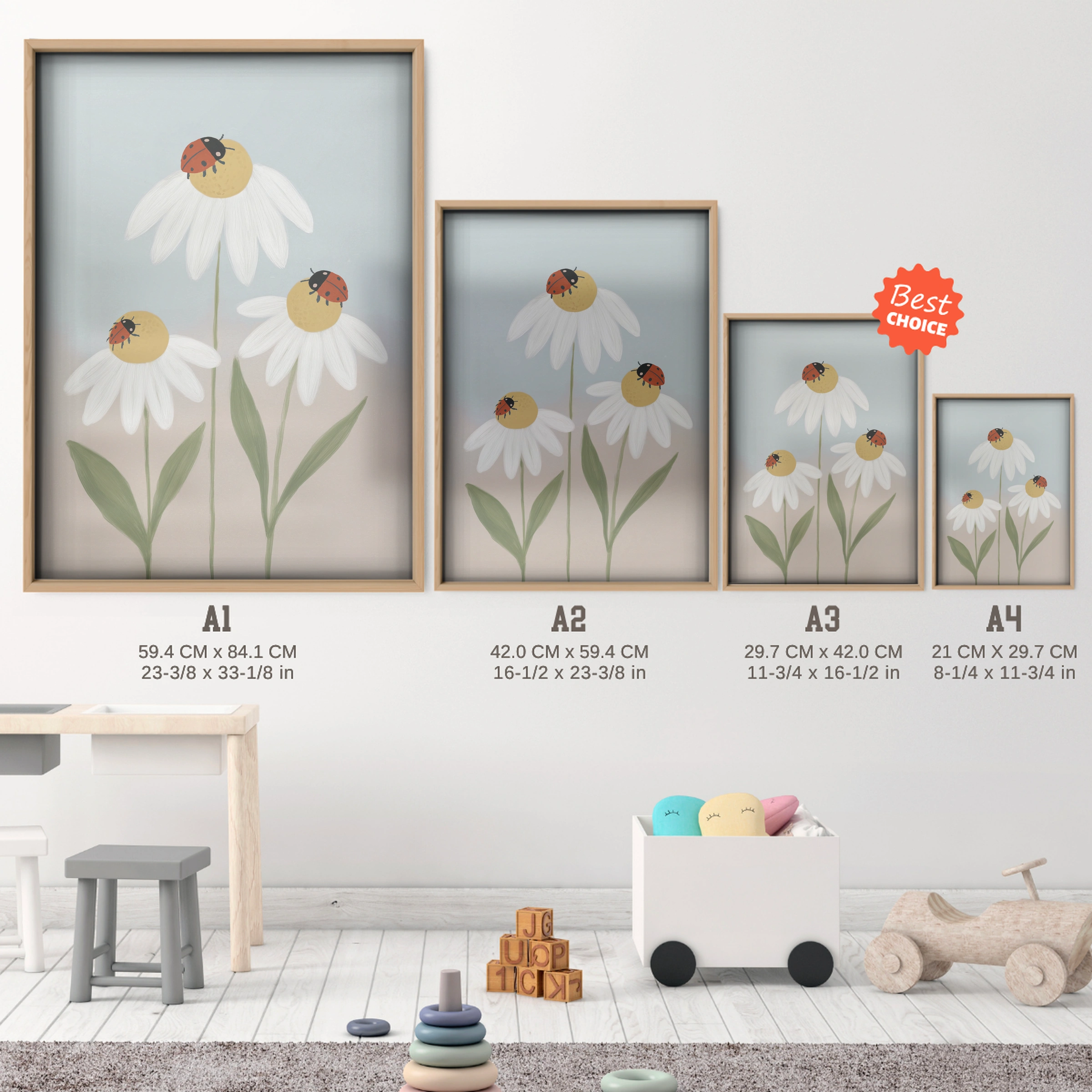 Bunch of Daisies Nursery Print - size guide A4 A3 A2 A1 nursery print