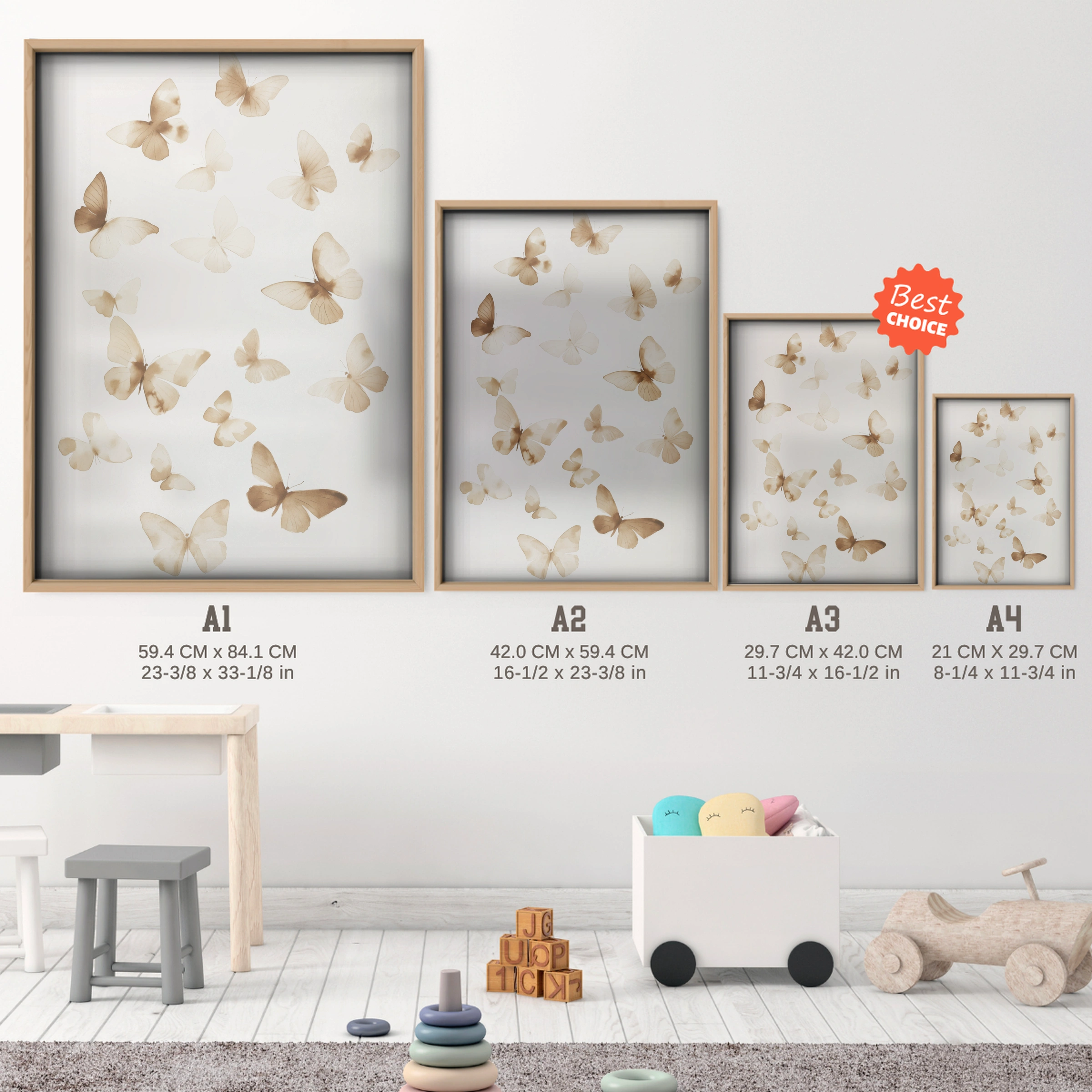 Butterflies Nursery Print - size guide A4 A3 A2 A1 nursery print