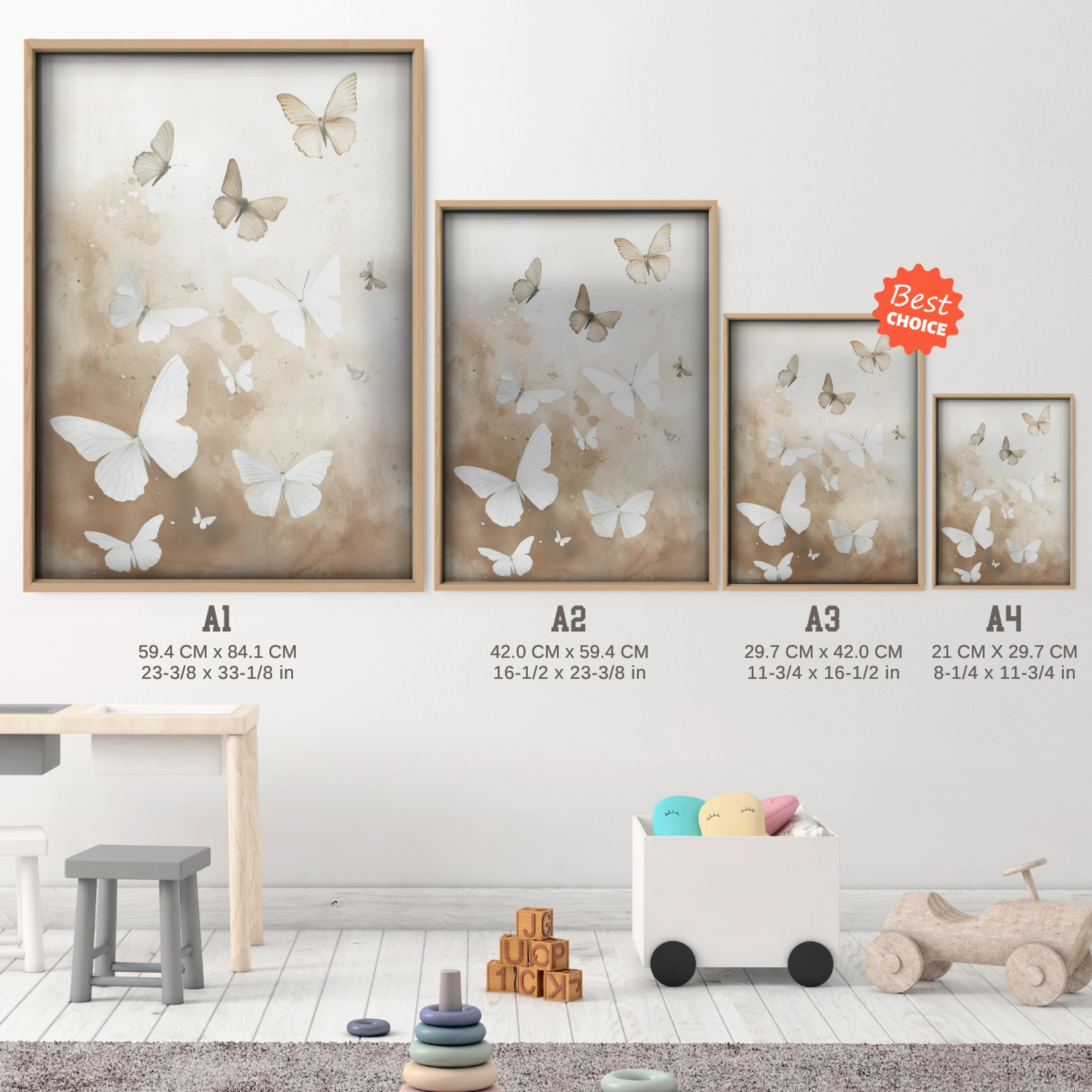 Butterfly Cloud Nursery Print - size guide A4 A3 A2 A1 nursery print