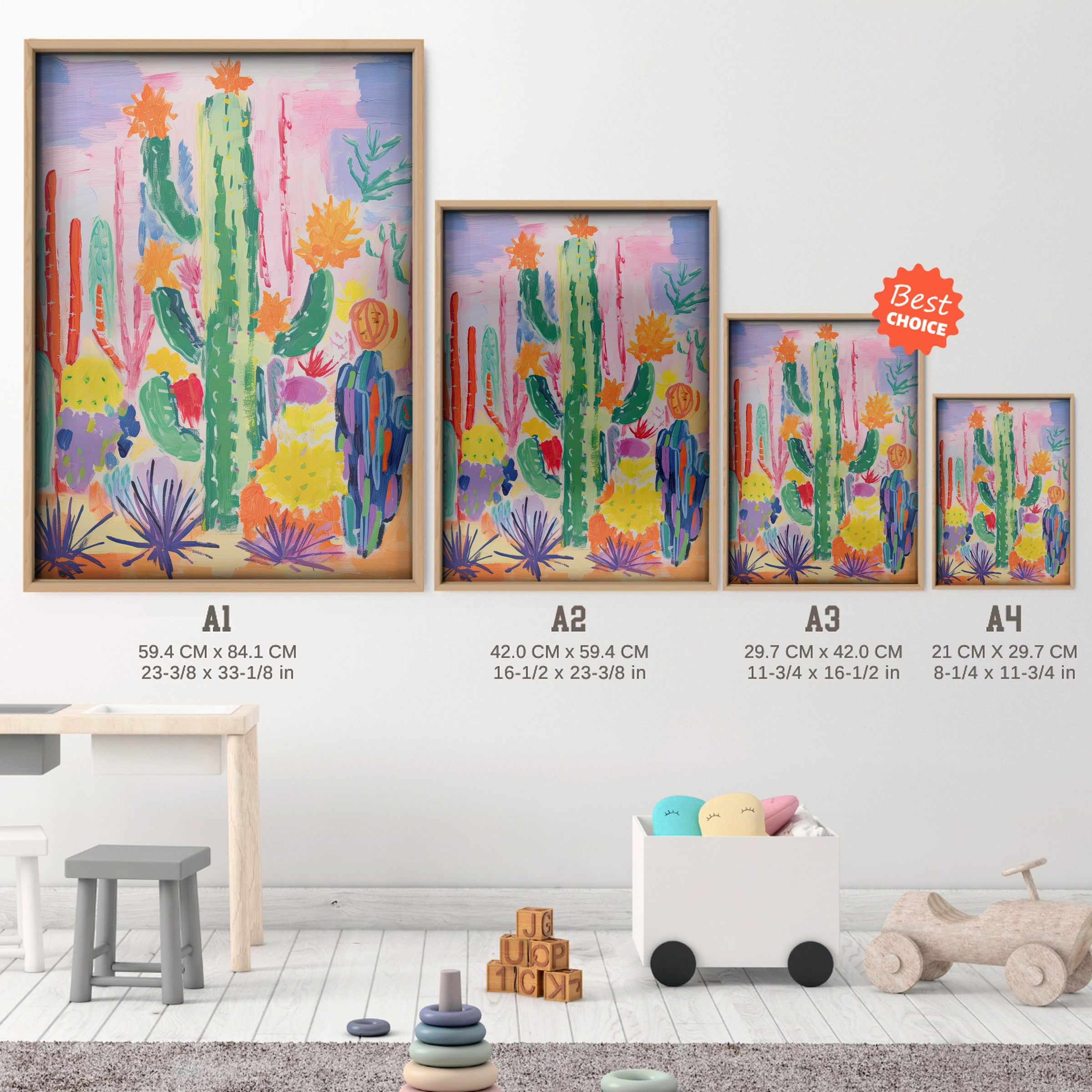 Cactus Garden Nursery Print - size guide A4 A3 A2 A1 nursery print