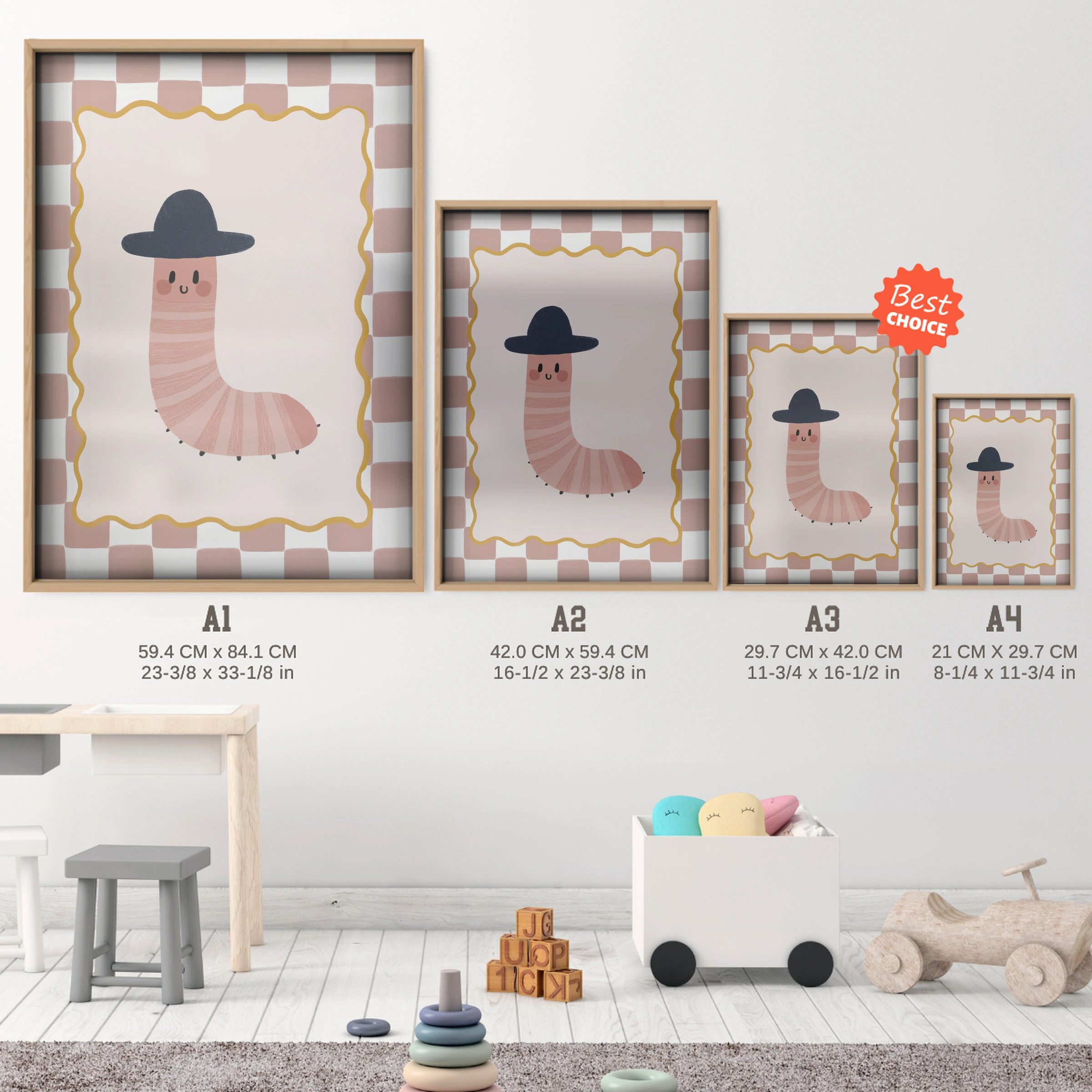 Caterpillar in a Hat Nursery Print - size guide A4 A3 A2 A1 nursery print