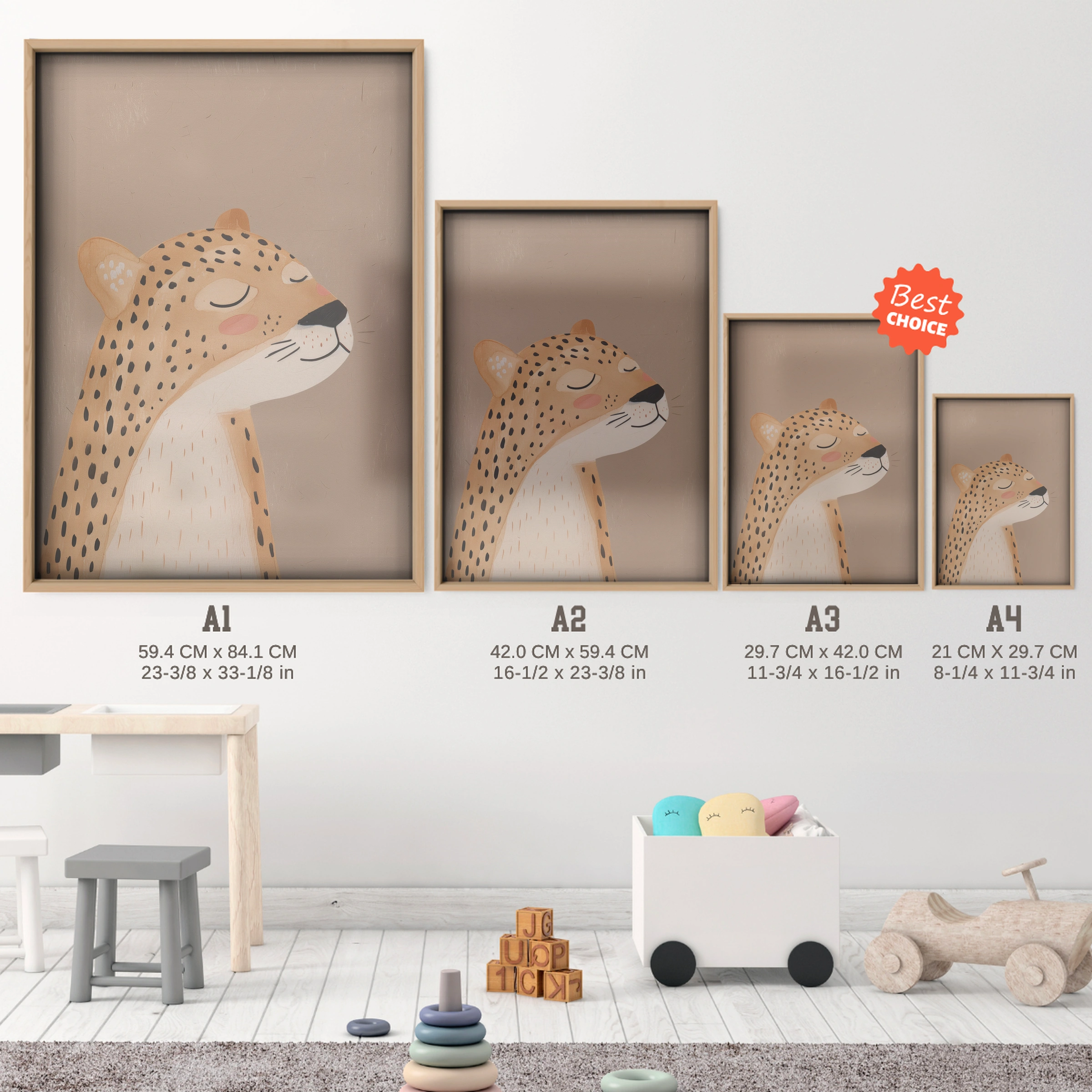 Cheetah Cub Nursery Print - size guide A4 A3 A2 A1 nursery print