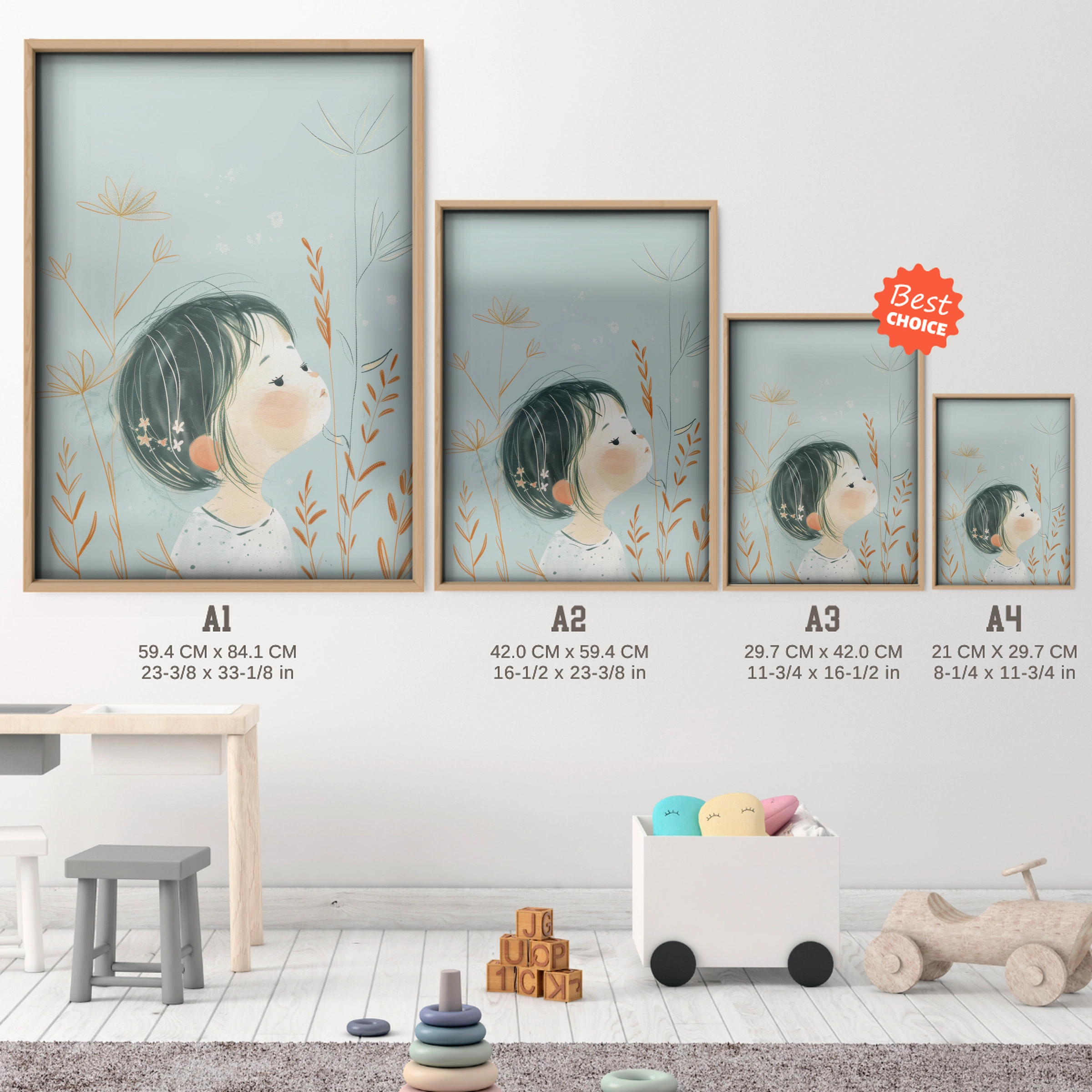 Child and a Flower Nursery Print - size guide A4 A3 A2 A1 nursery print