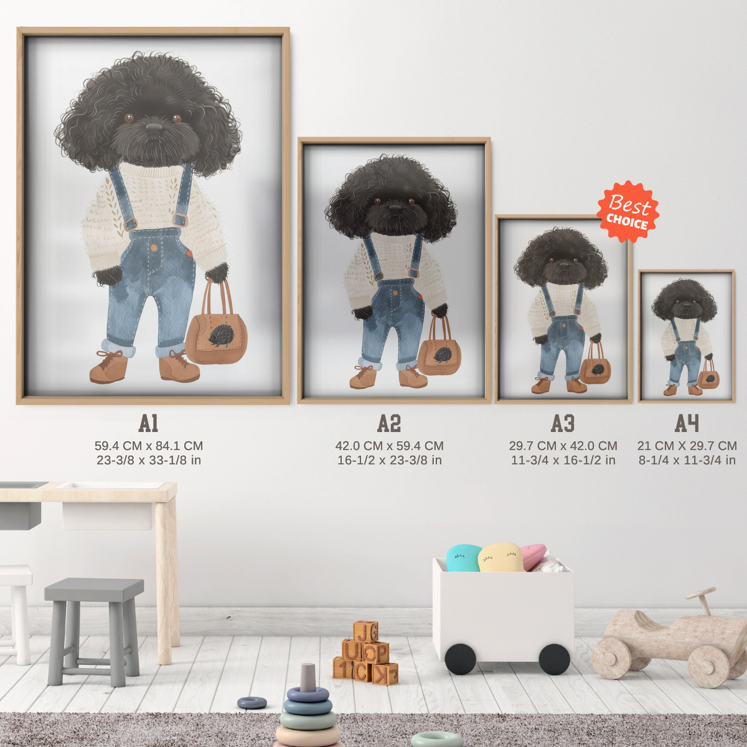 Child with a Black Poodle Nursery Print - size guide A4 A3 A2 A1 nursery print