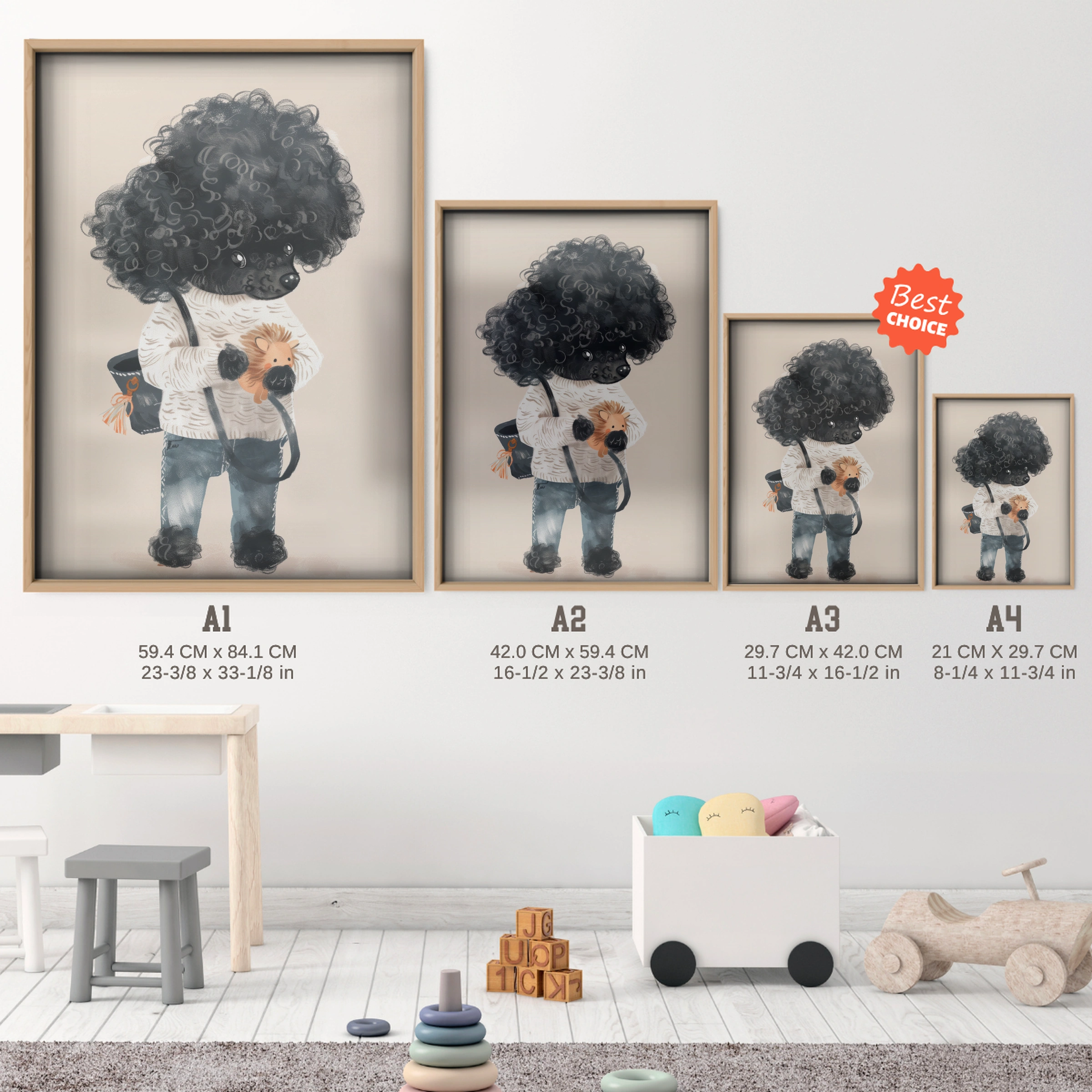 Child with a Poodle Nursery Print - size guide A4 A3 A2 A1 nursery print