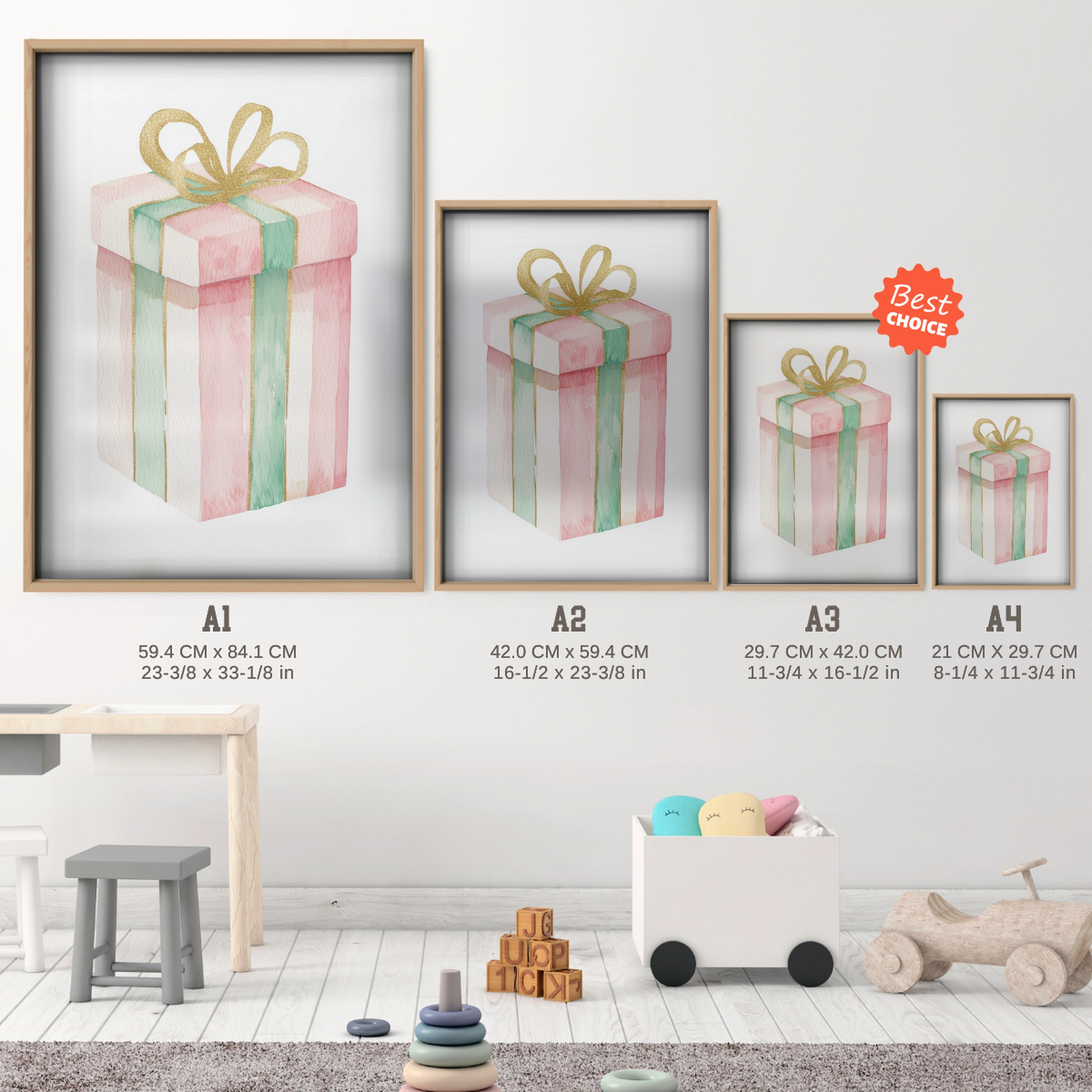 Christmas Gift Christmas Print - size guide A4 A3 A2 A1 nursery print