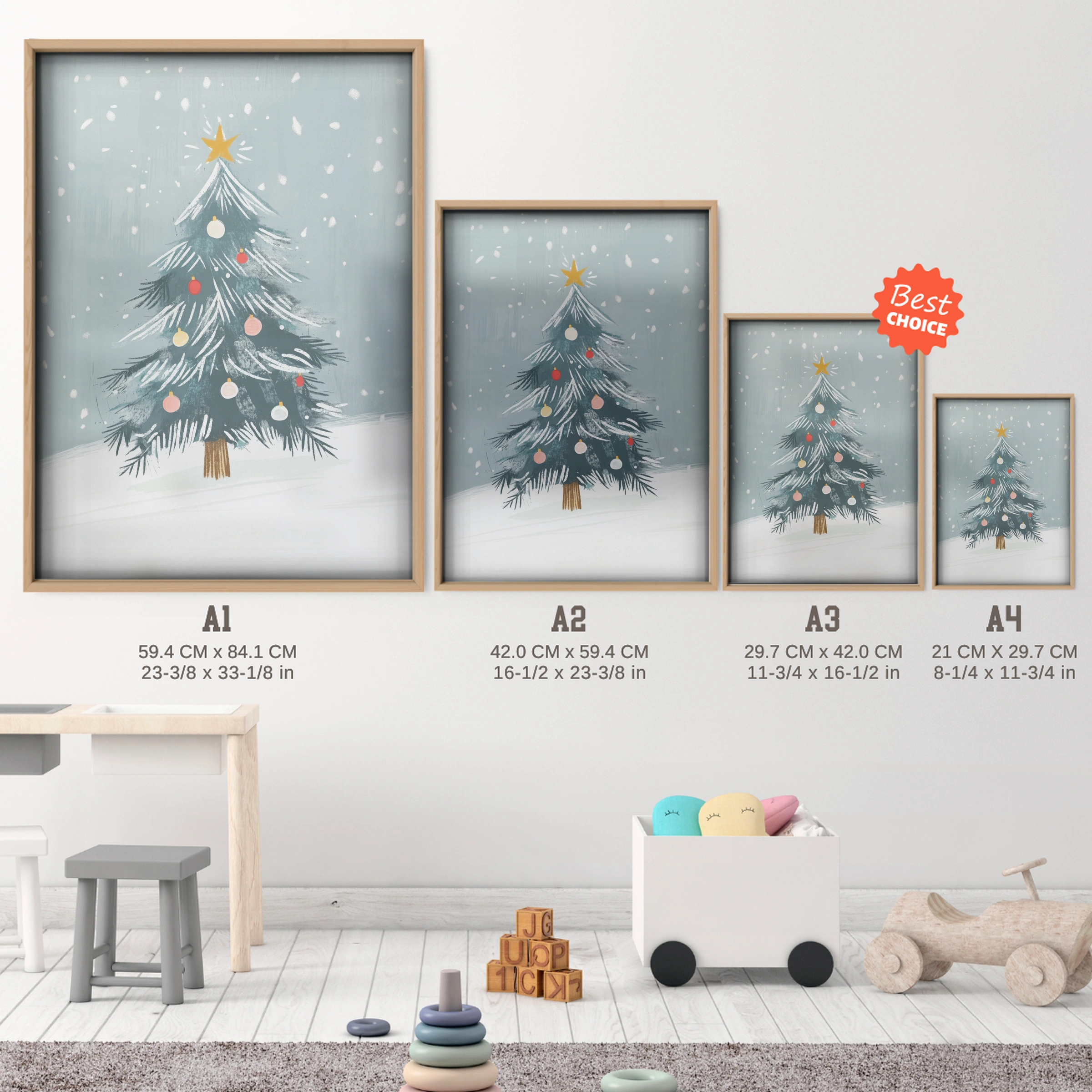 Christmas Tree Christmas Print - size guide A4 A3 A2 A1 nursery print