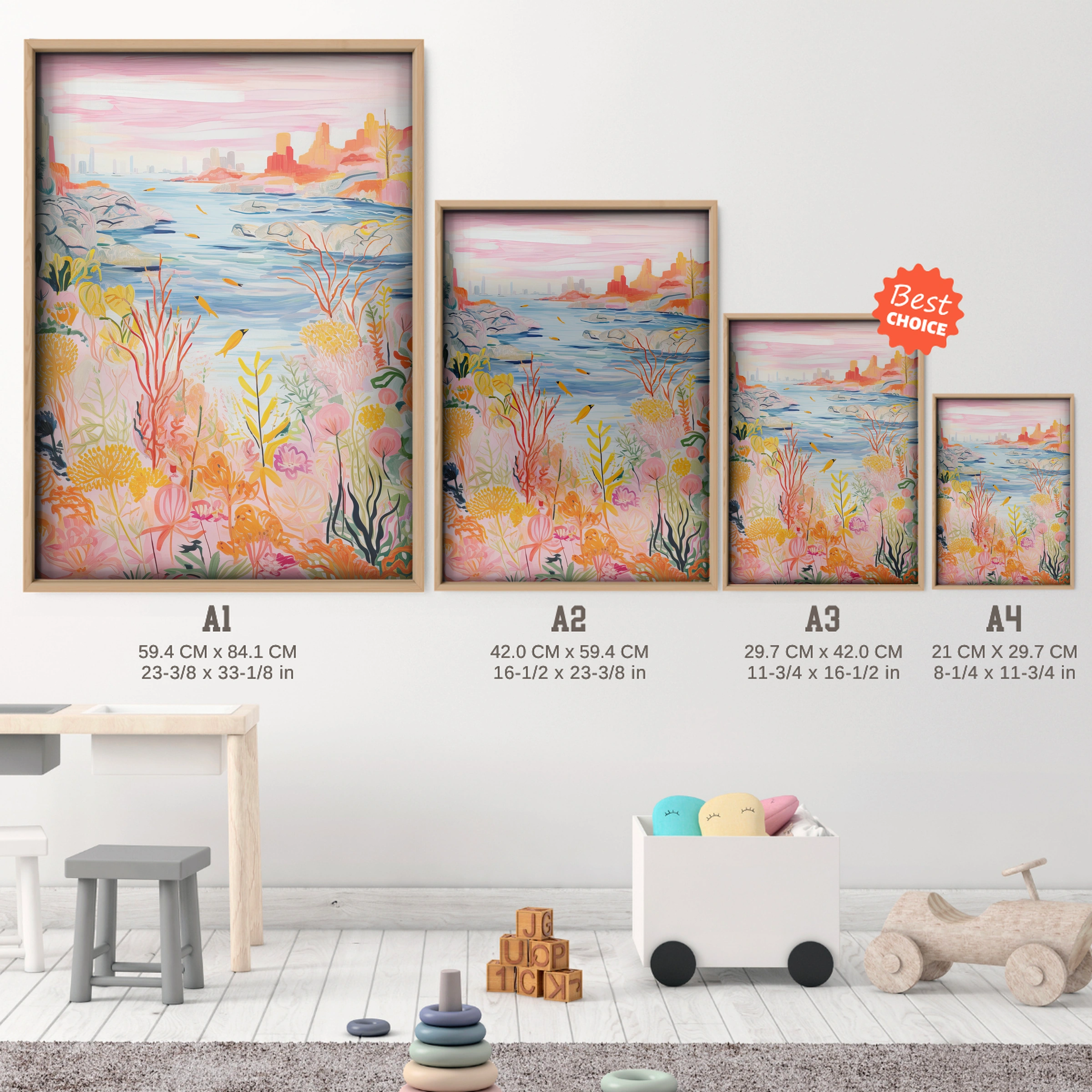 Coastal Reef Nursery Print - size guide A4 A3 A2 A1 nursery print