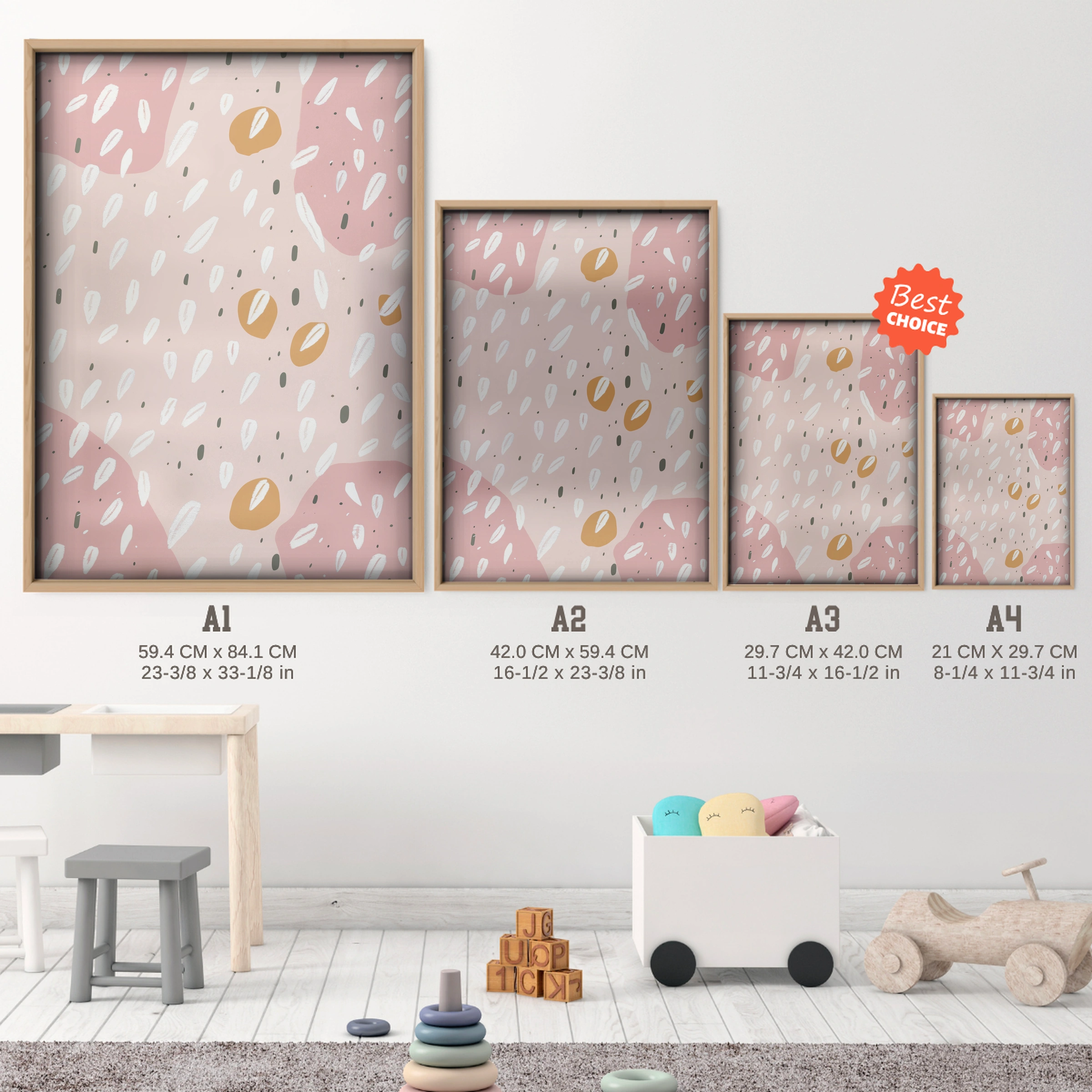 Confetti Dots Nursery Print - size guide A4 A3 A2 A1 nursery print