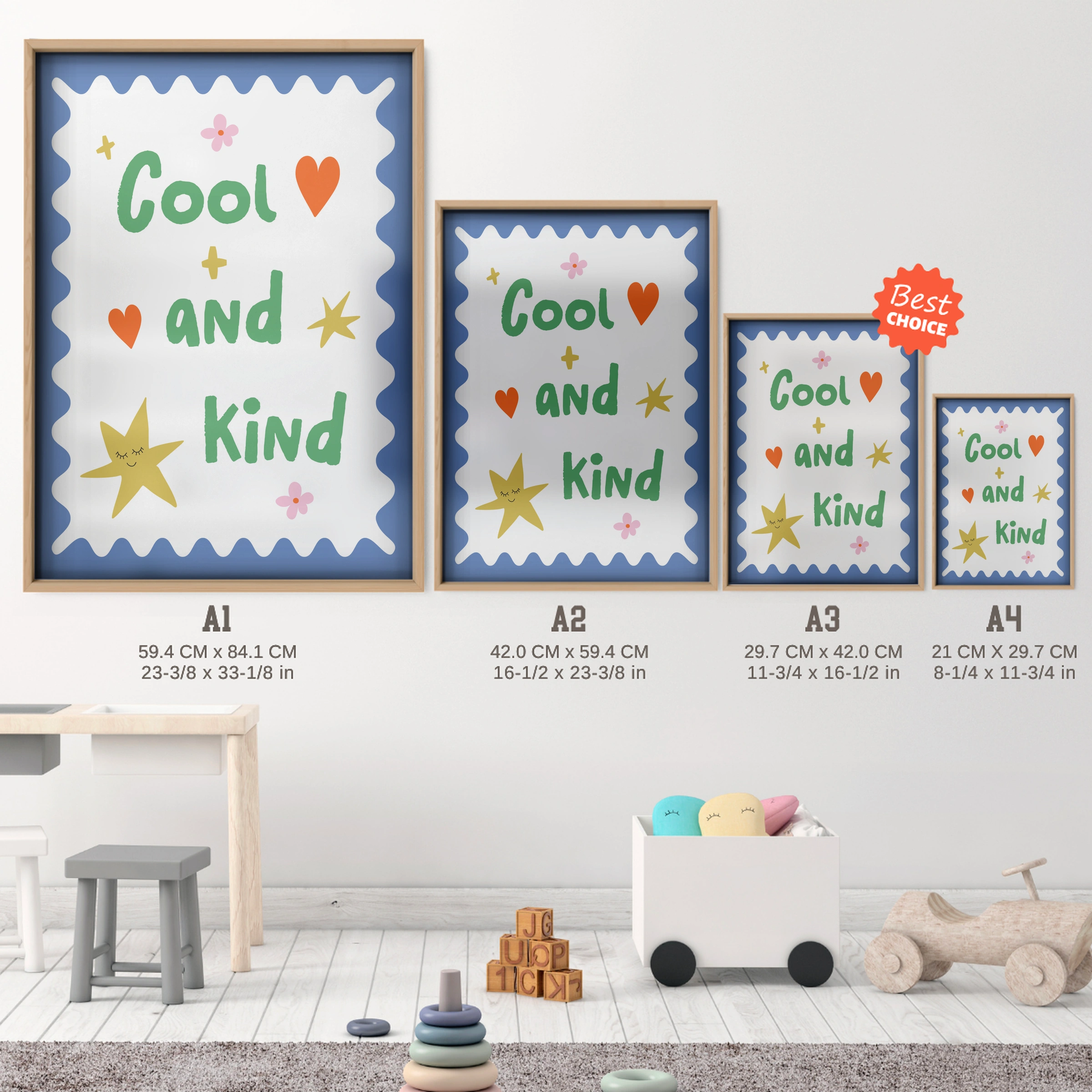 Cool And Kind Nursery Print - size guide A4 A3 A2 A1 nursery print