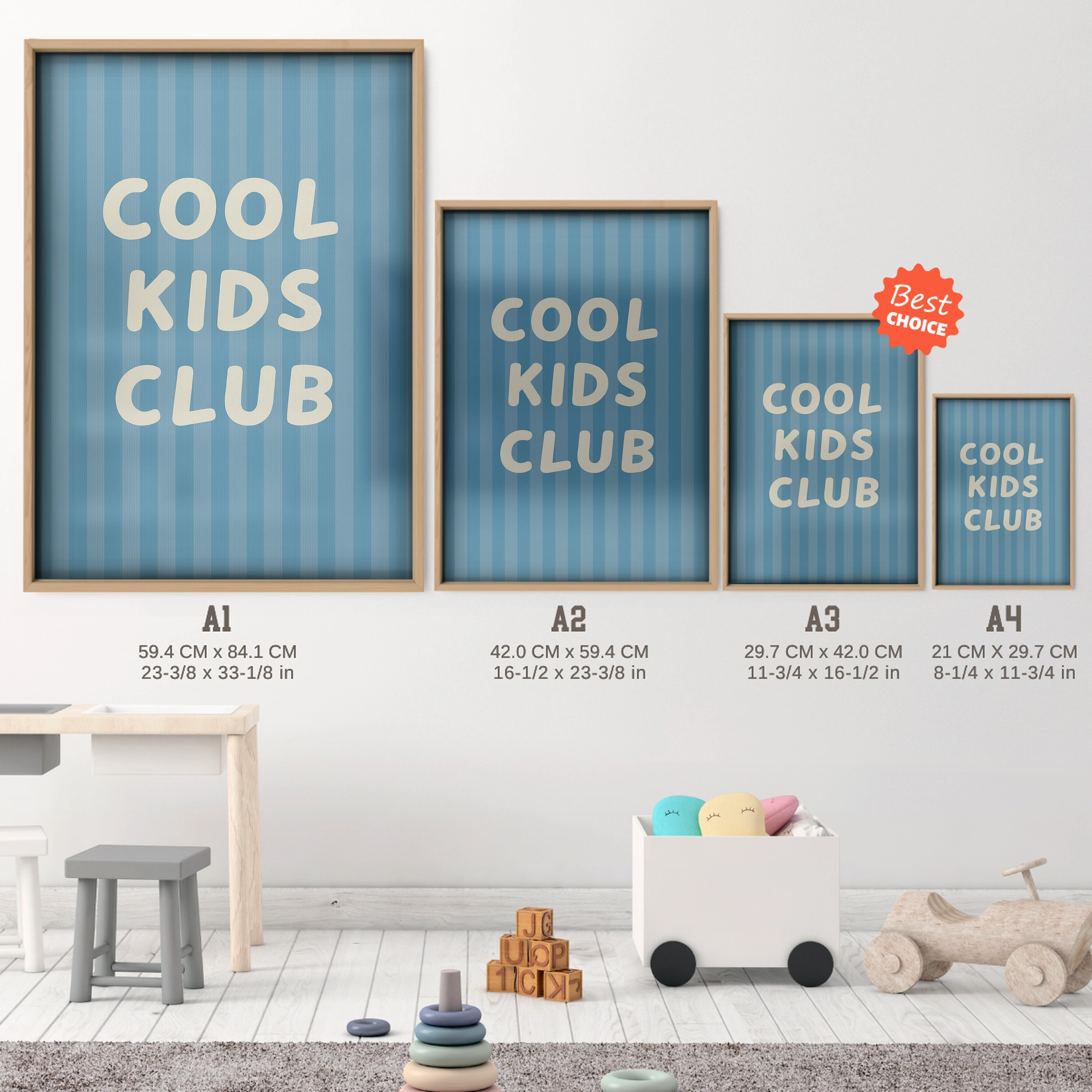 Cool Kids Club Five Nursery Print - size guide A4 A3 A2 A1 nursery print