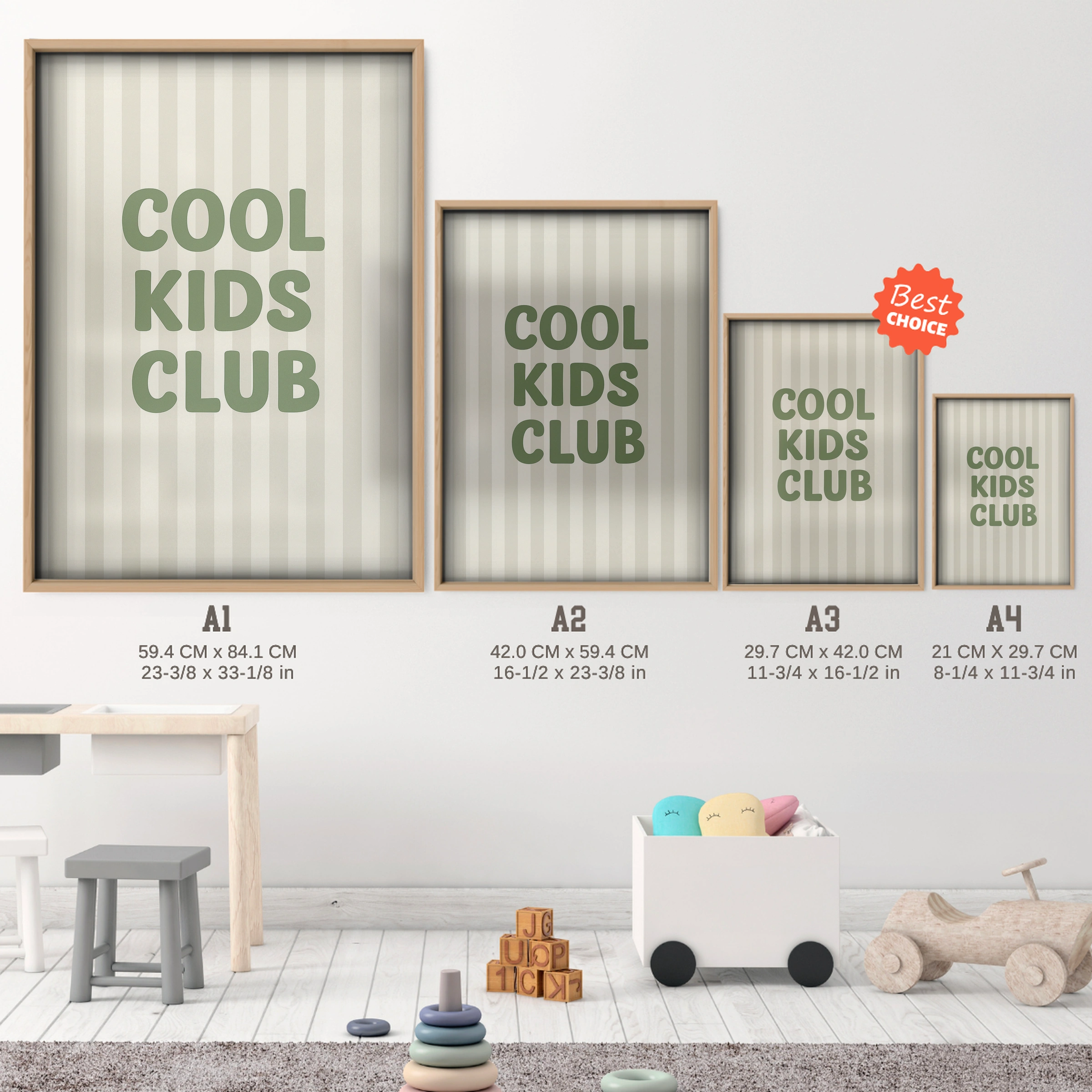 Cool Kids Club Four Nursery Print - size guide A4 A3 A2 A1 nursery print