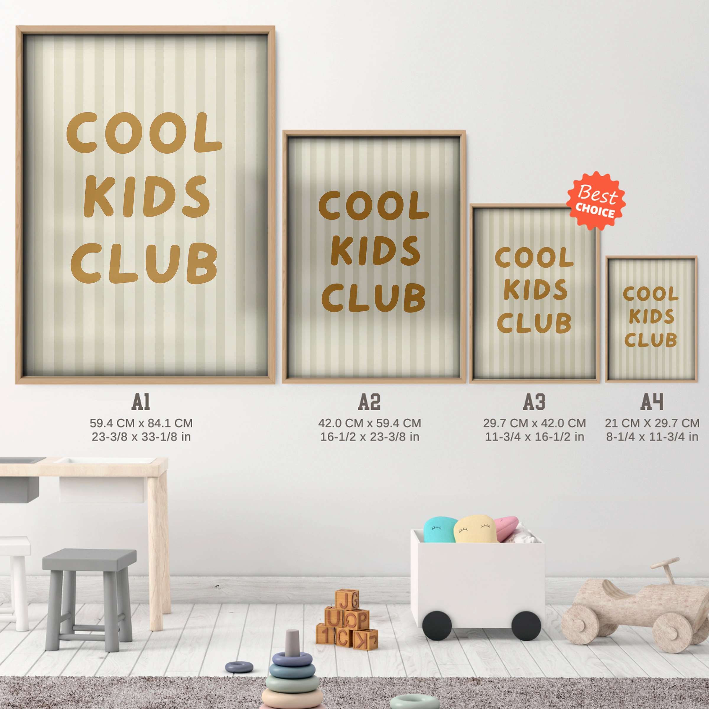 Cool Kids Club Nursery Print - size guide A4 A3 A2 A1 nursery print