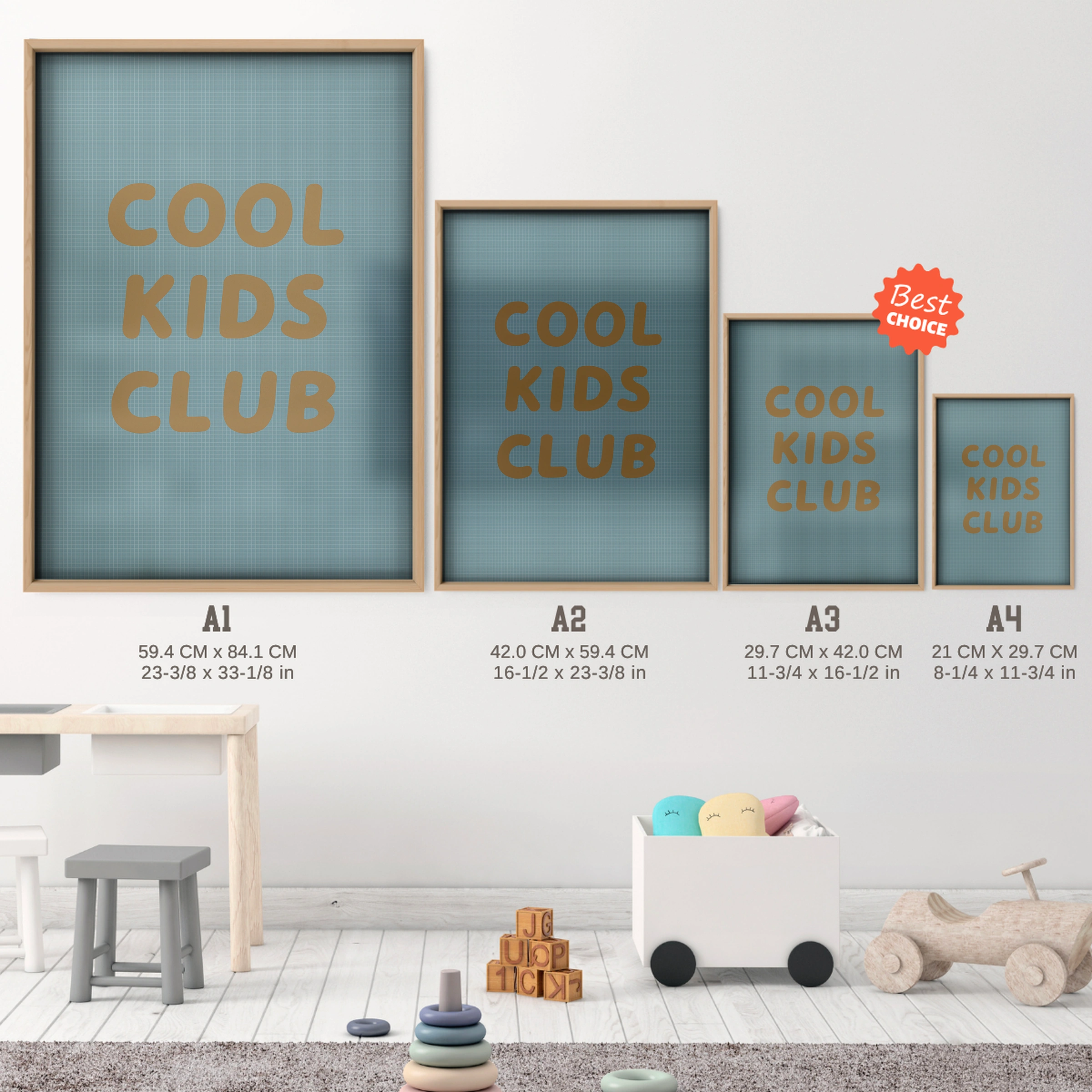 Cool Kids Club Two Nursery Print - size guide A4 A3 A2 A1 nursery print