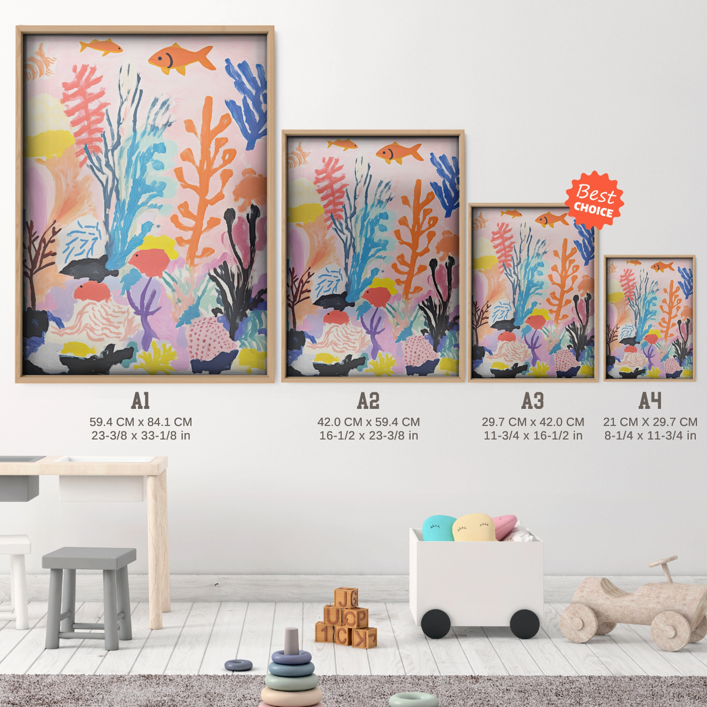 Coral Garden Nursery Print - size guide A4 A3 A2 A1 nursery print