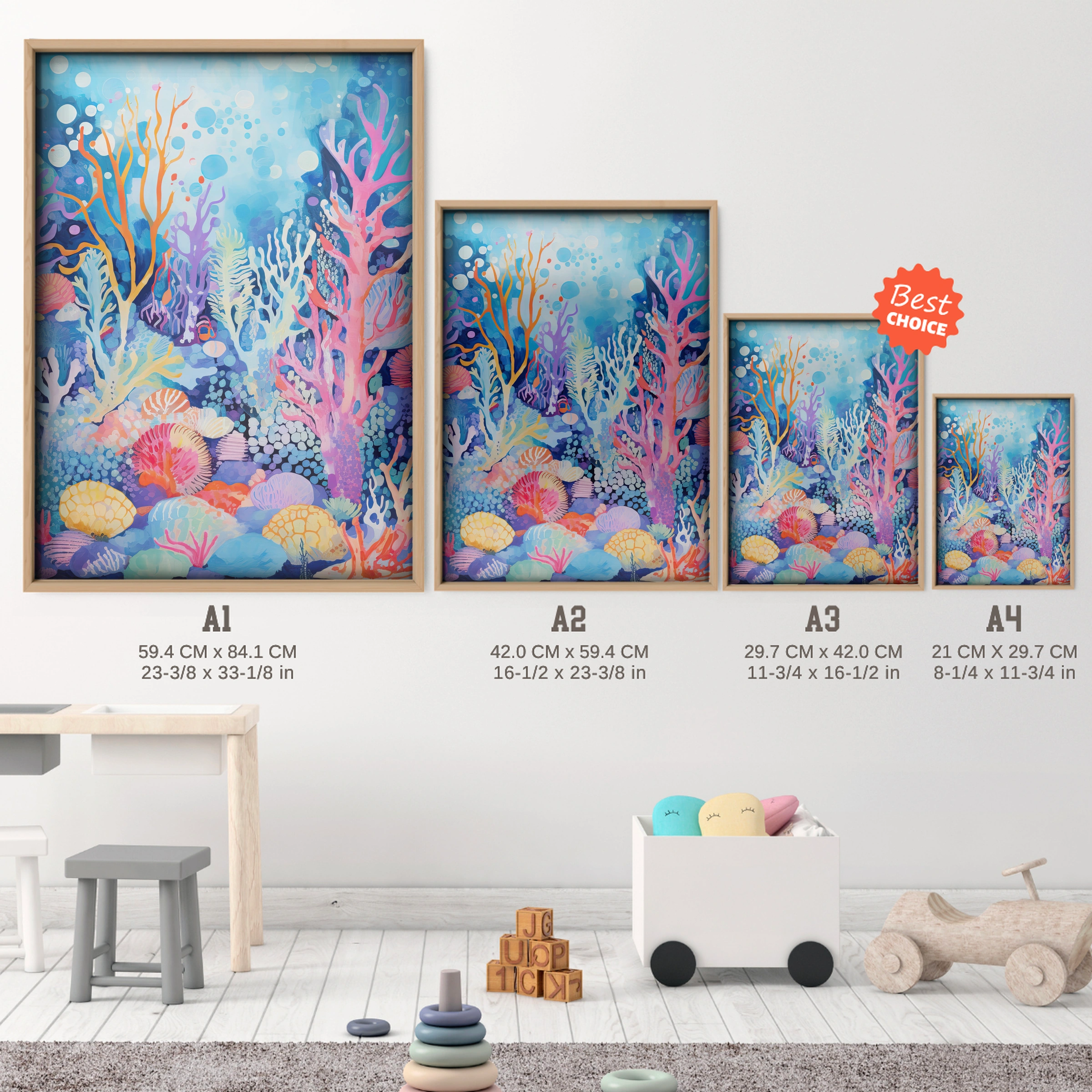 Coral Reef Garden Nursery Print - size guide A4 A3 A2 A1 nursery print