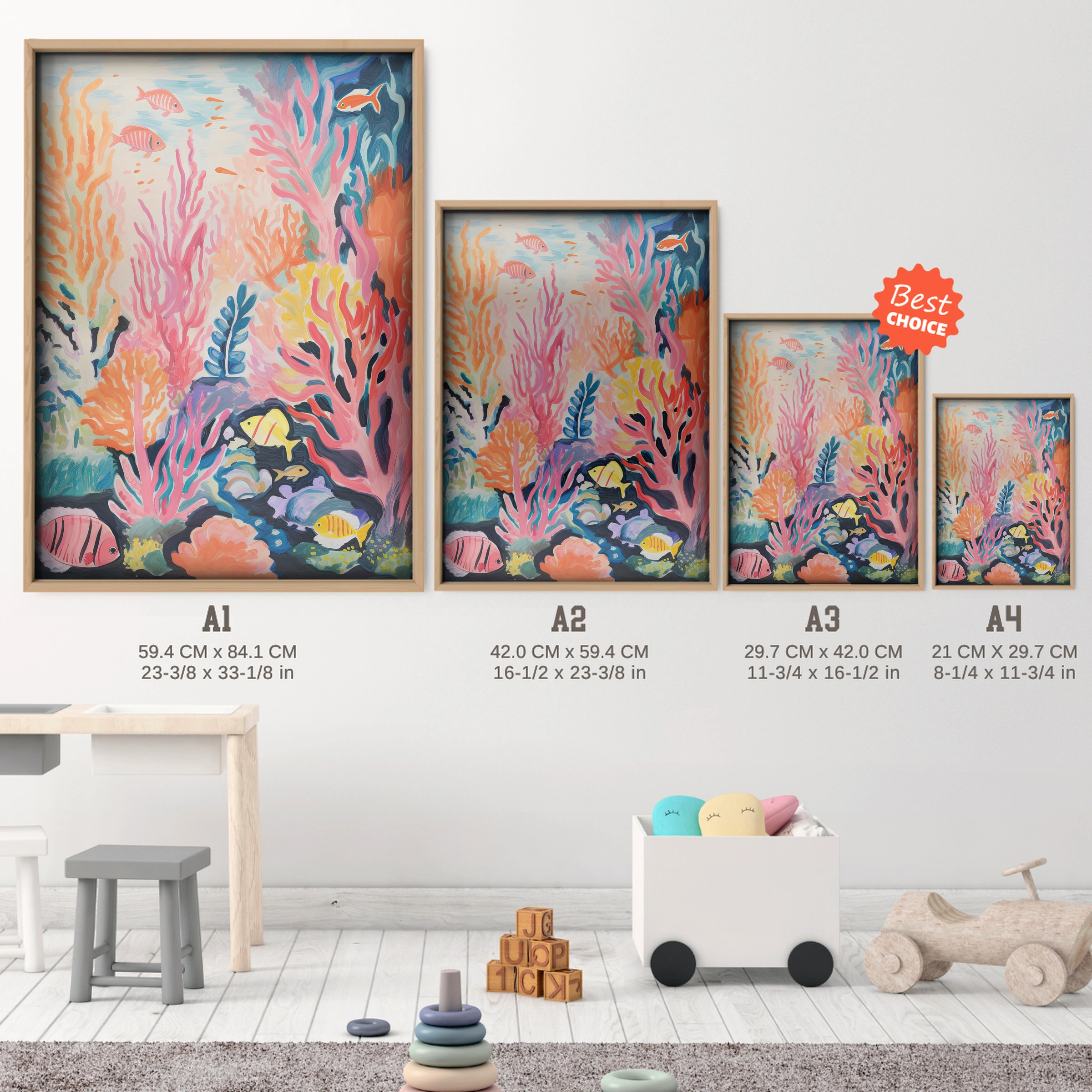 Coral Reef Nursery Print - size guide A4 A3 A2 A1 nursery print
