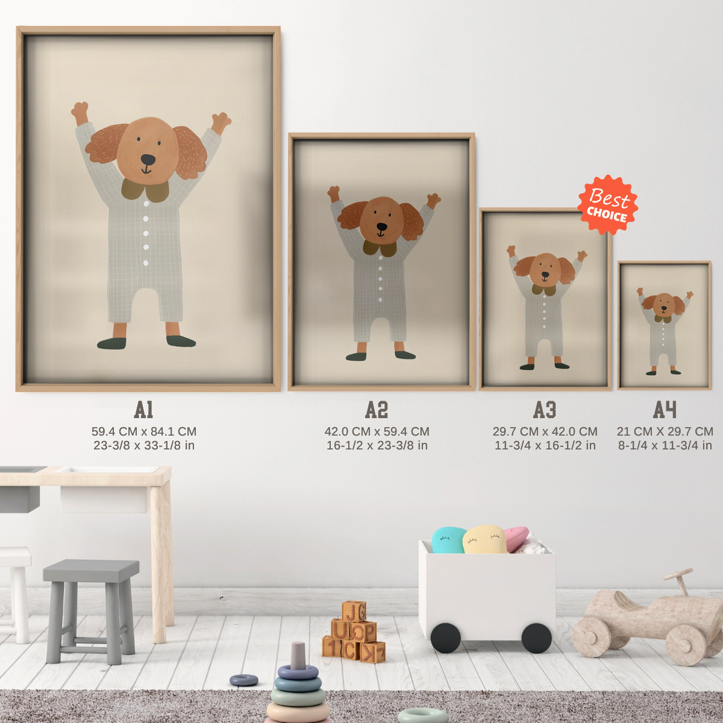 Cream Poodle Nursery Print - size guide A4 A3 A2 A1 nursery print