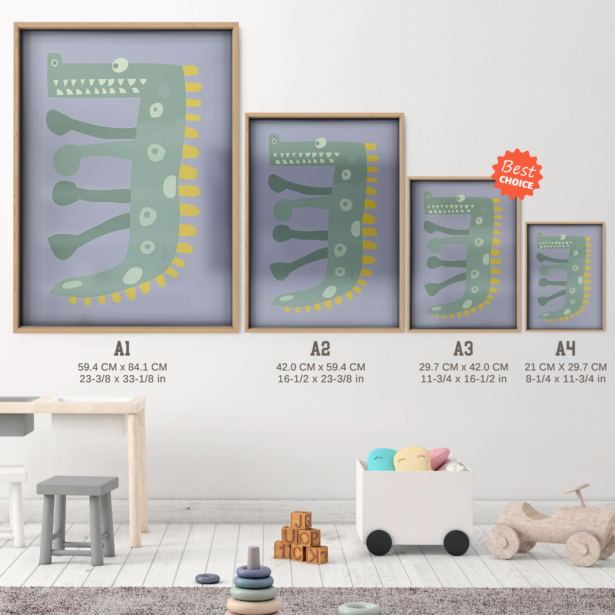 Crocodile Letter Two Nursery Print - size guide A4 A3 A2 A1 nursery print