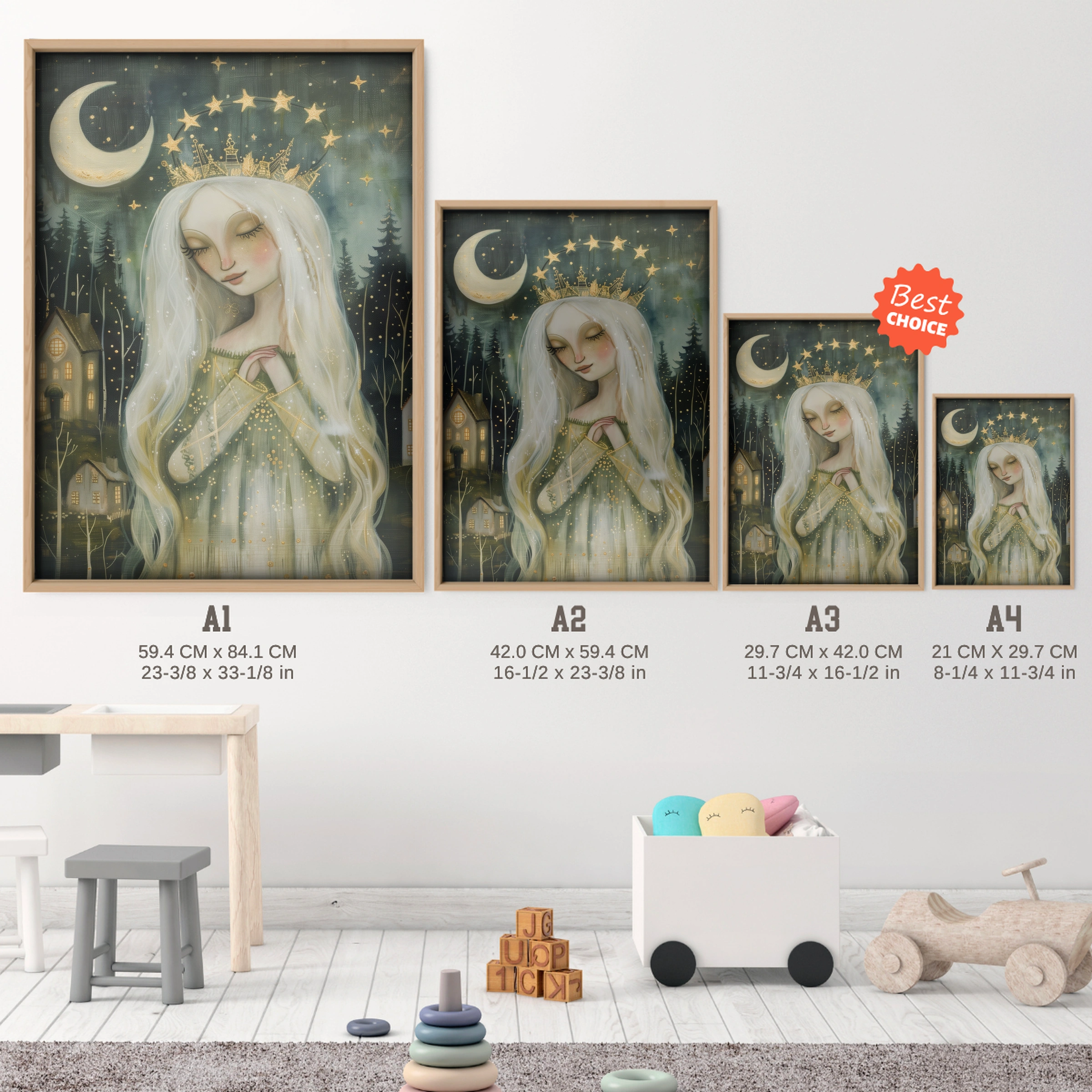 Crowned Princess Nursery Print - size guide A4 A3 A2 A1 nursery print
