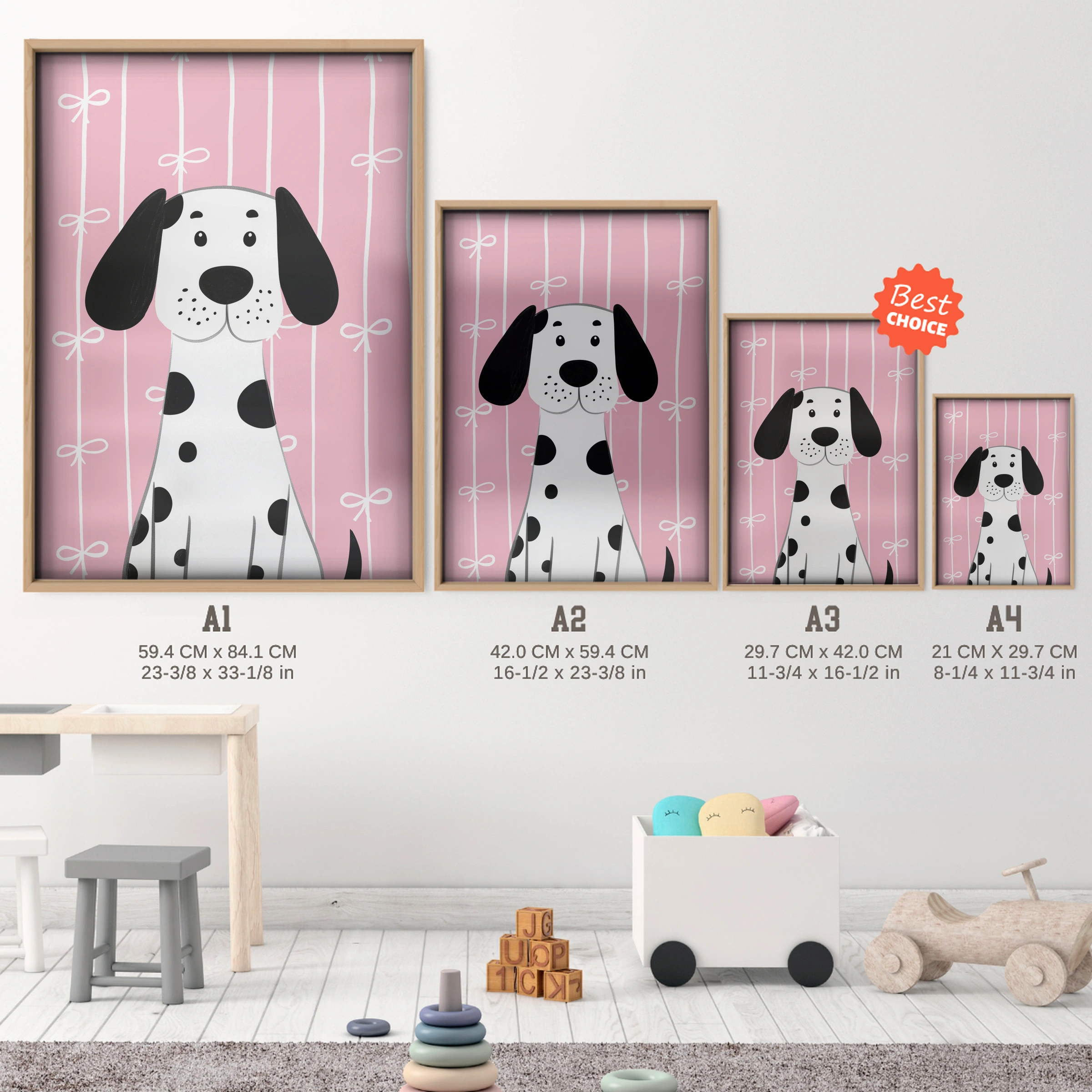 Dalmatian Puppy Nursery Print - size guide A4 A3 A2 A1 nursery print