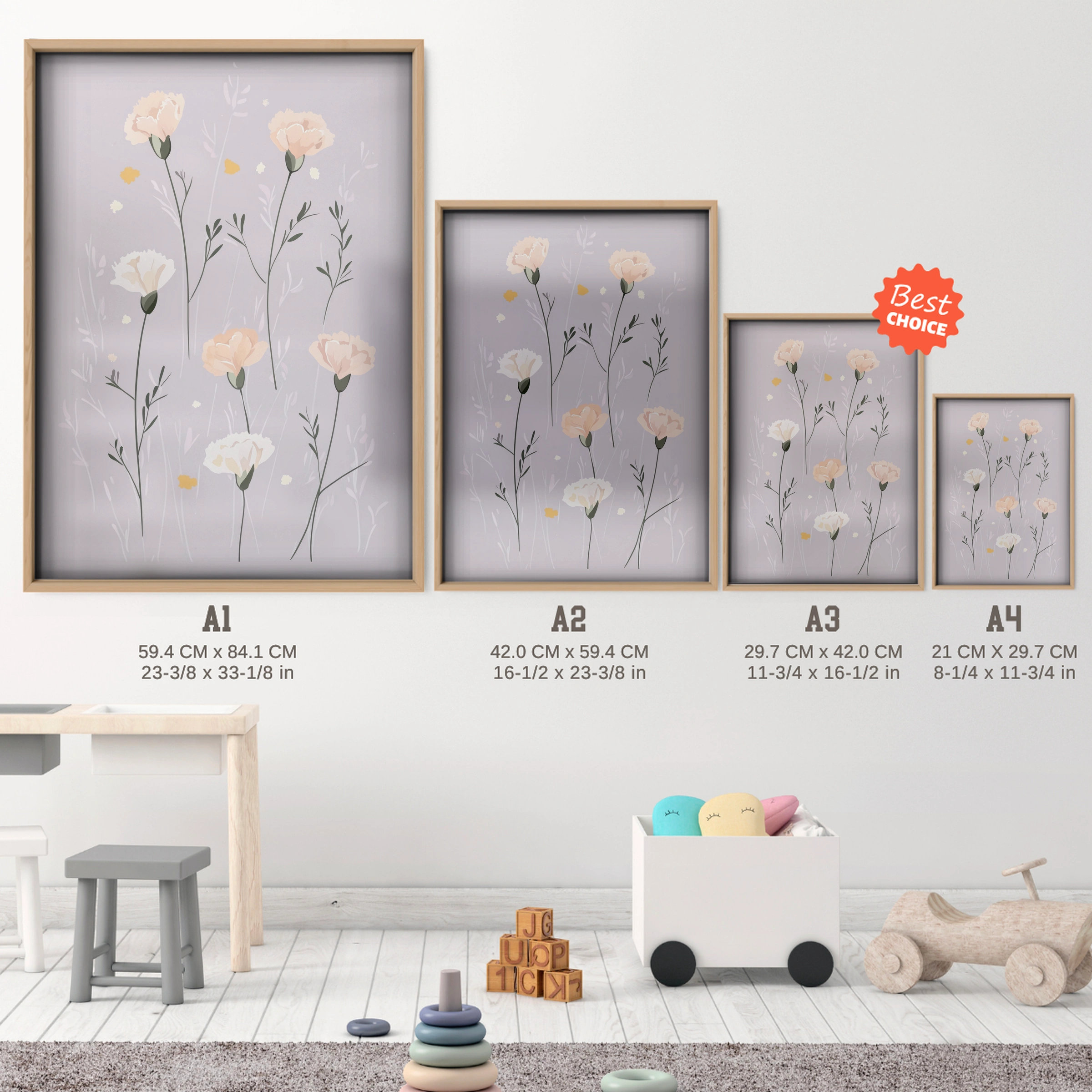 Dandelion Wishes Nursery Print - size guide A4 A3 A2 A1 nursery print