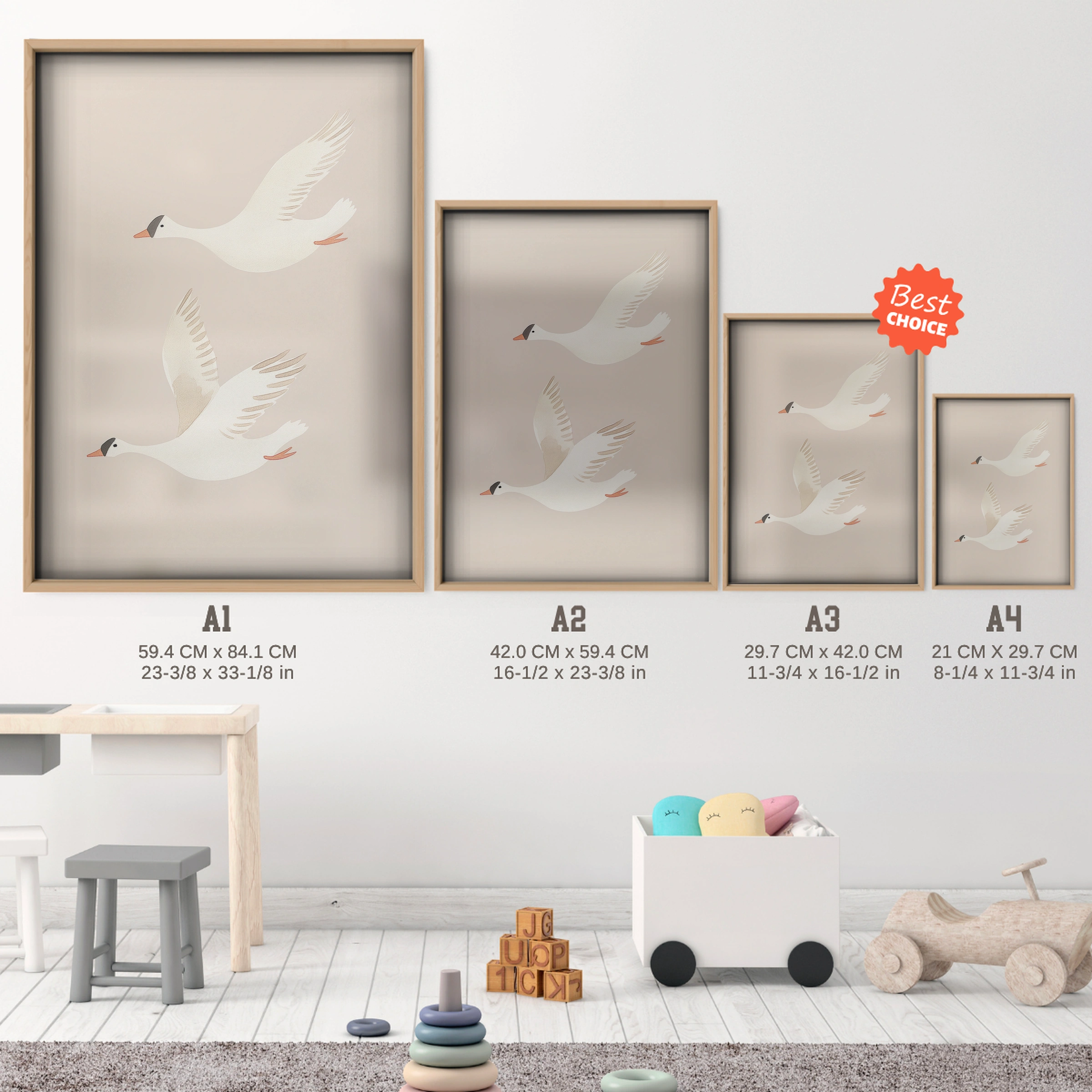 Dove in Flight Nursery Print - size guide A4 A3 A2 A1 nursery print