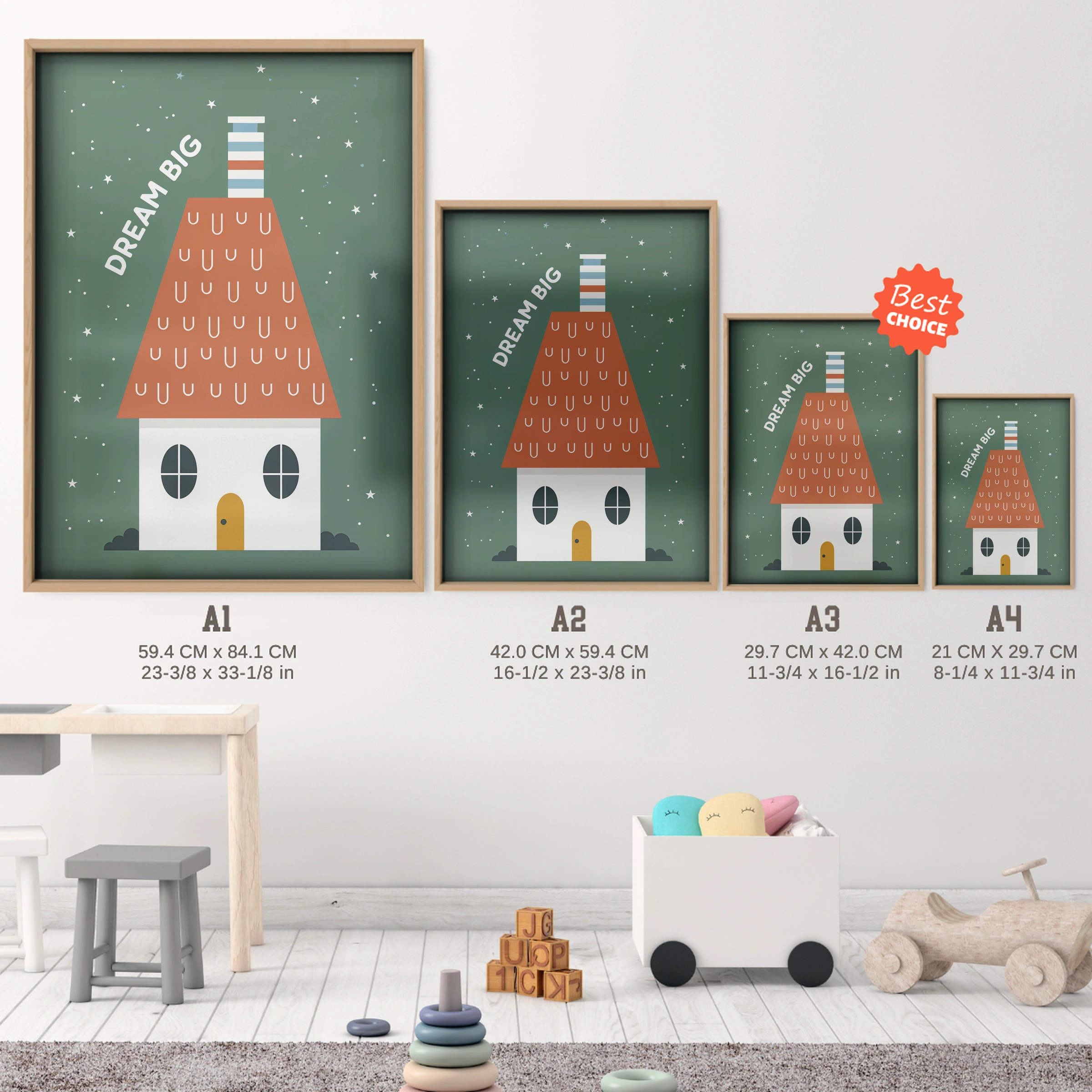Dream Big House Nursery Print - size guide A4 A3 A2 A1 nursery print