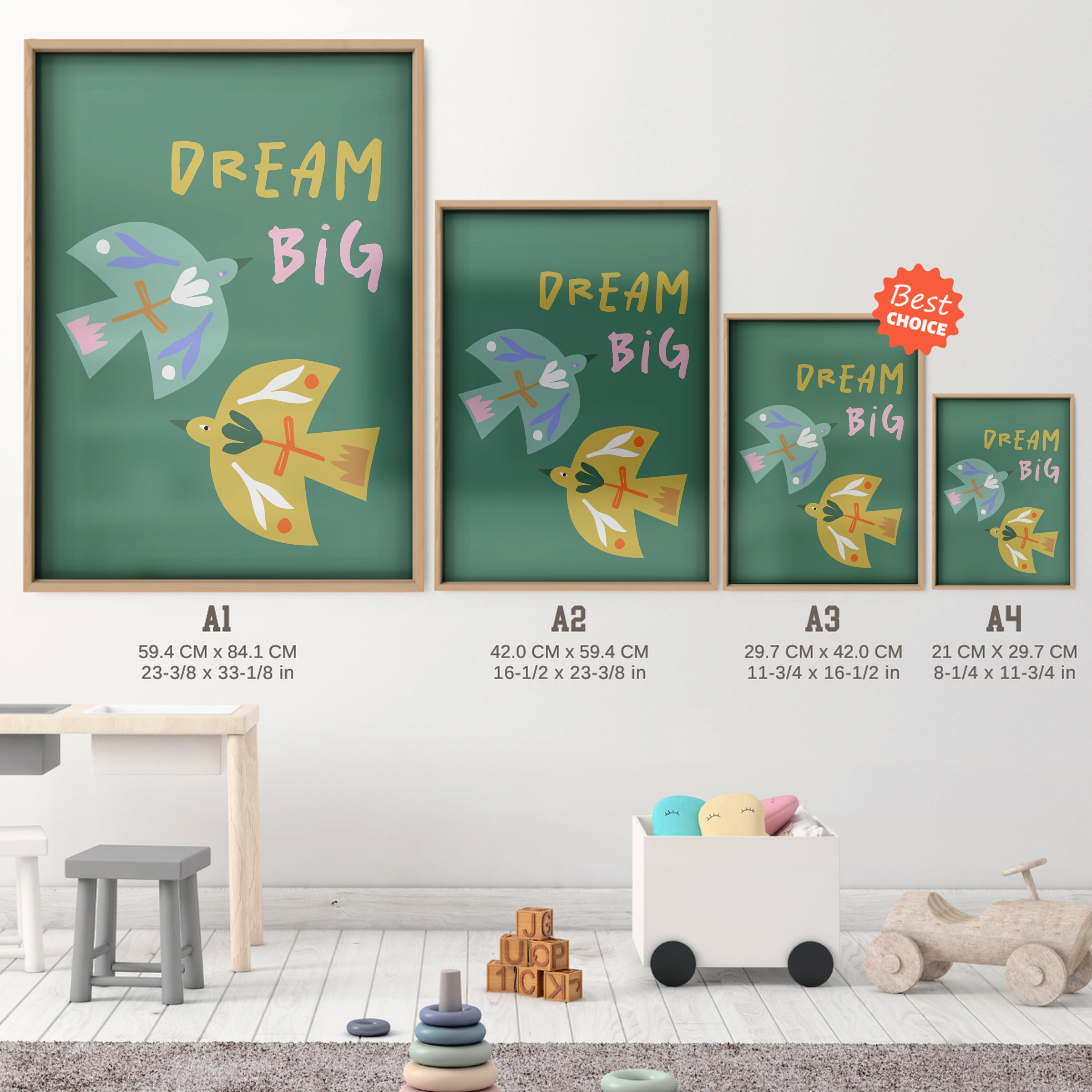 Dream Big Nursery Print - size guide A4 A3 A2 A1 nursery print