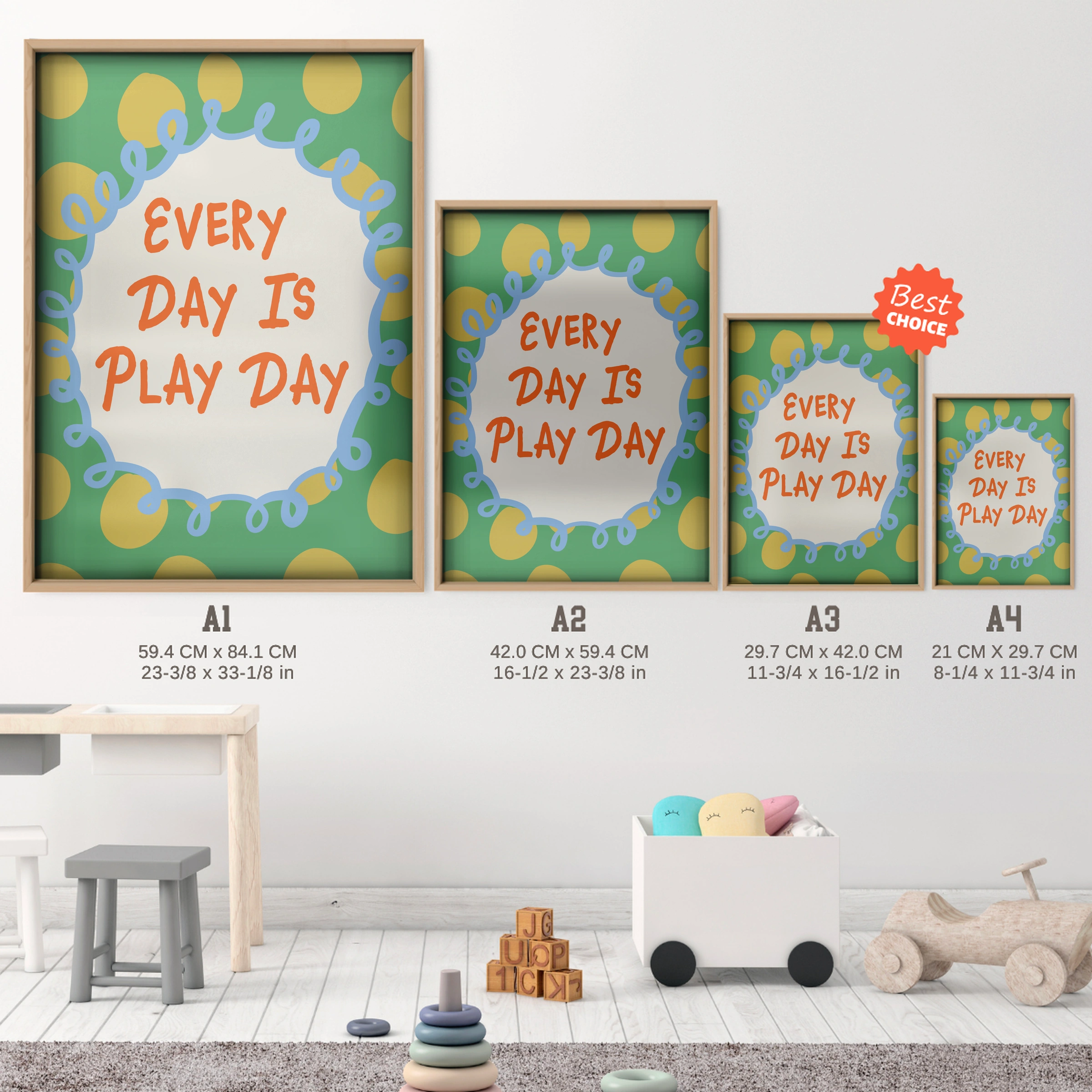Every Day Is Play Day Nursery Print - size guide A4 A3 A2 A1 nursery print