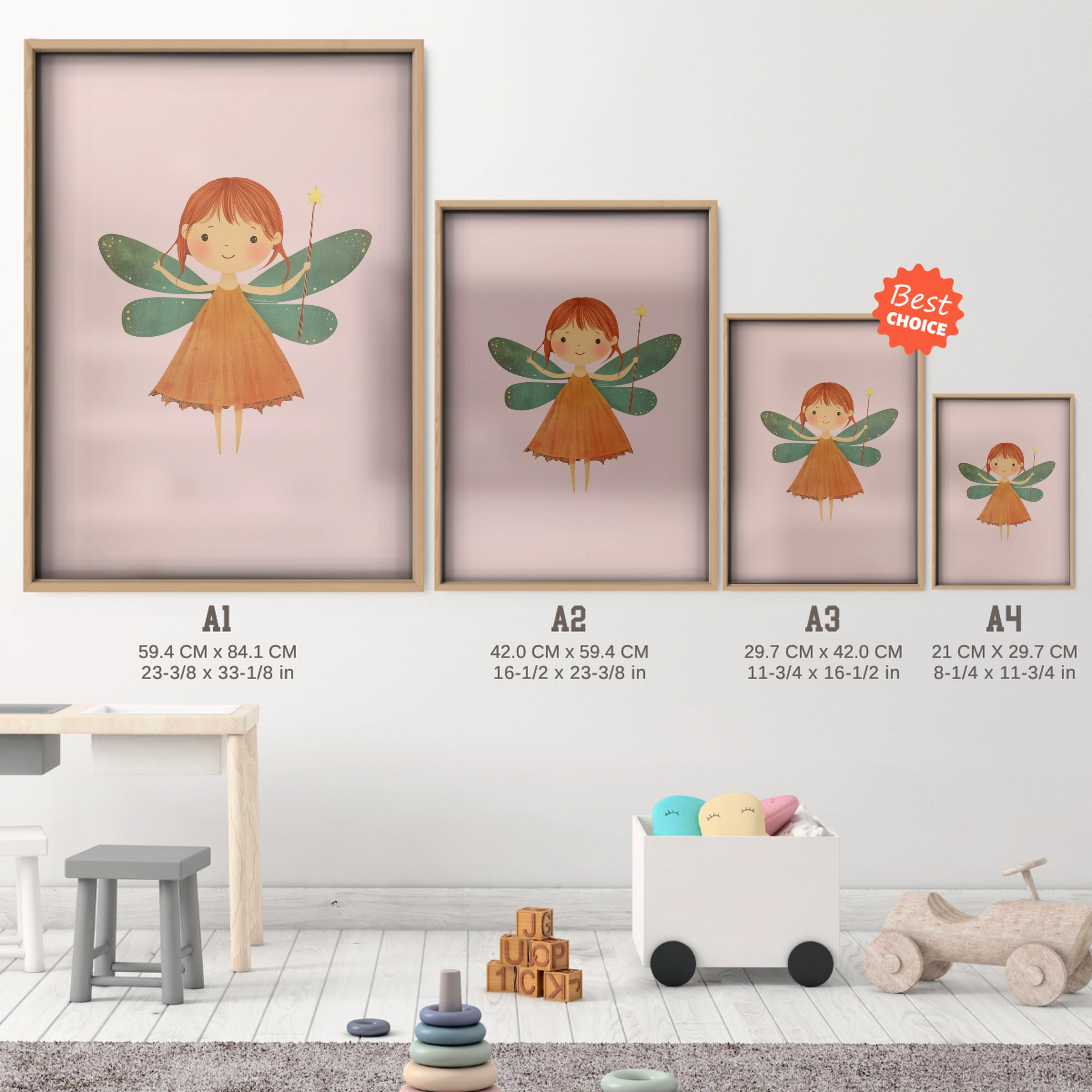 Fairy Girl Nursery Print - size guide A4 A3 A2 A1 nursery print