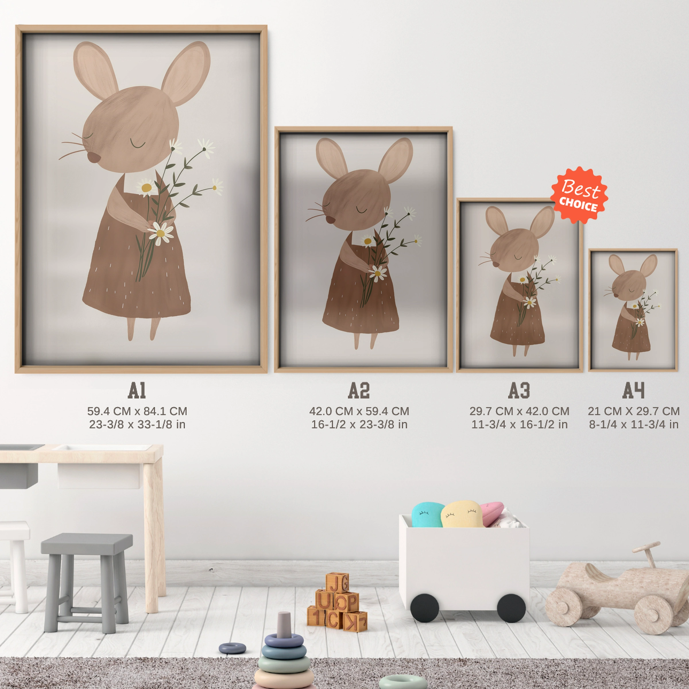 Field Mouse Nursery Print - size guide A4 A3 A2 A1 nursery print