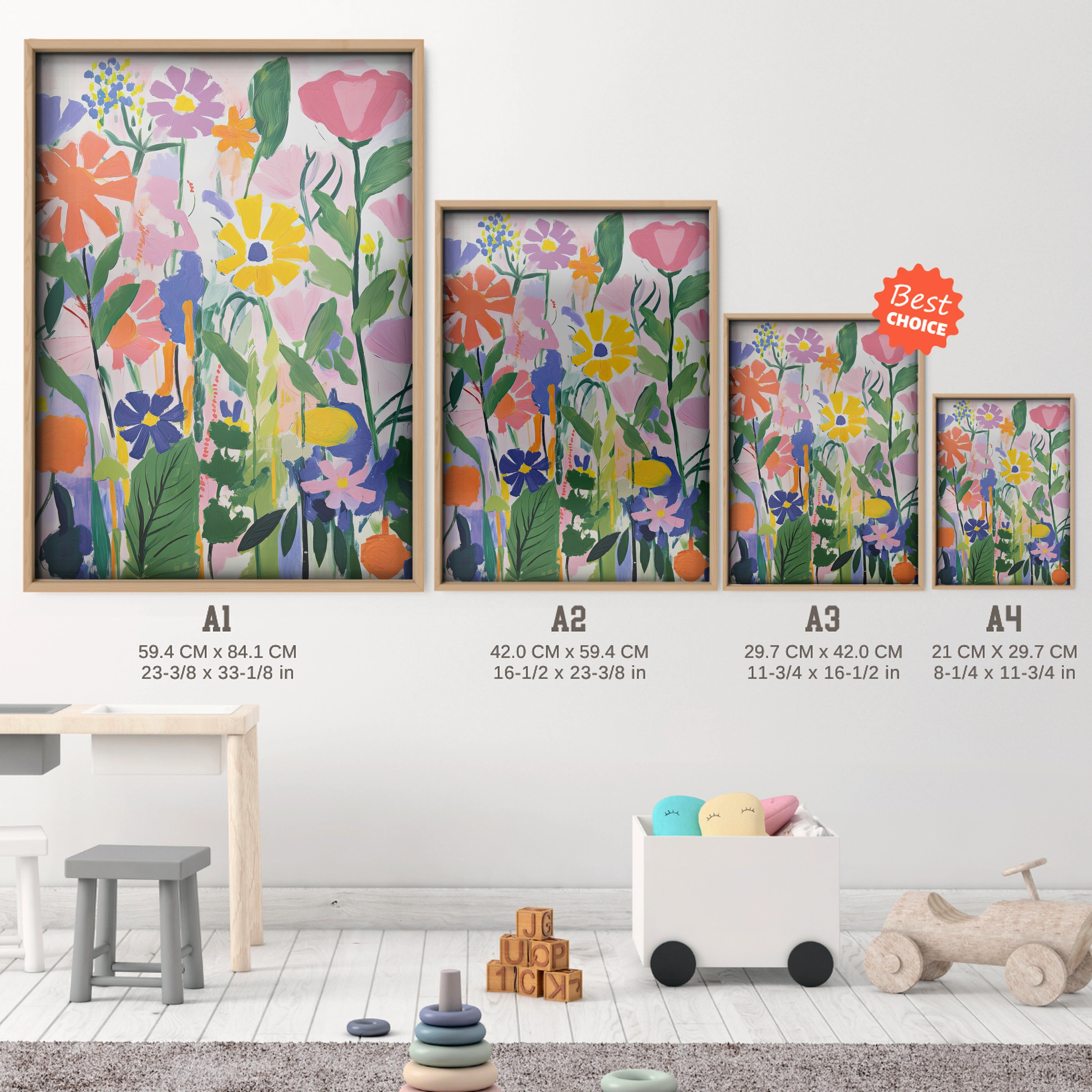 Field of Flowers Nursery Print - size guide A4 A3 A2 A1 nursery print