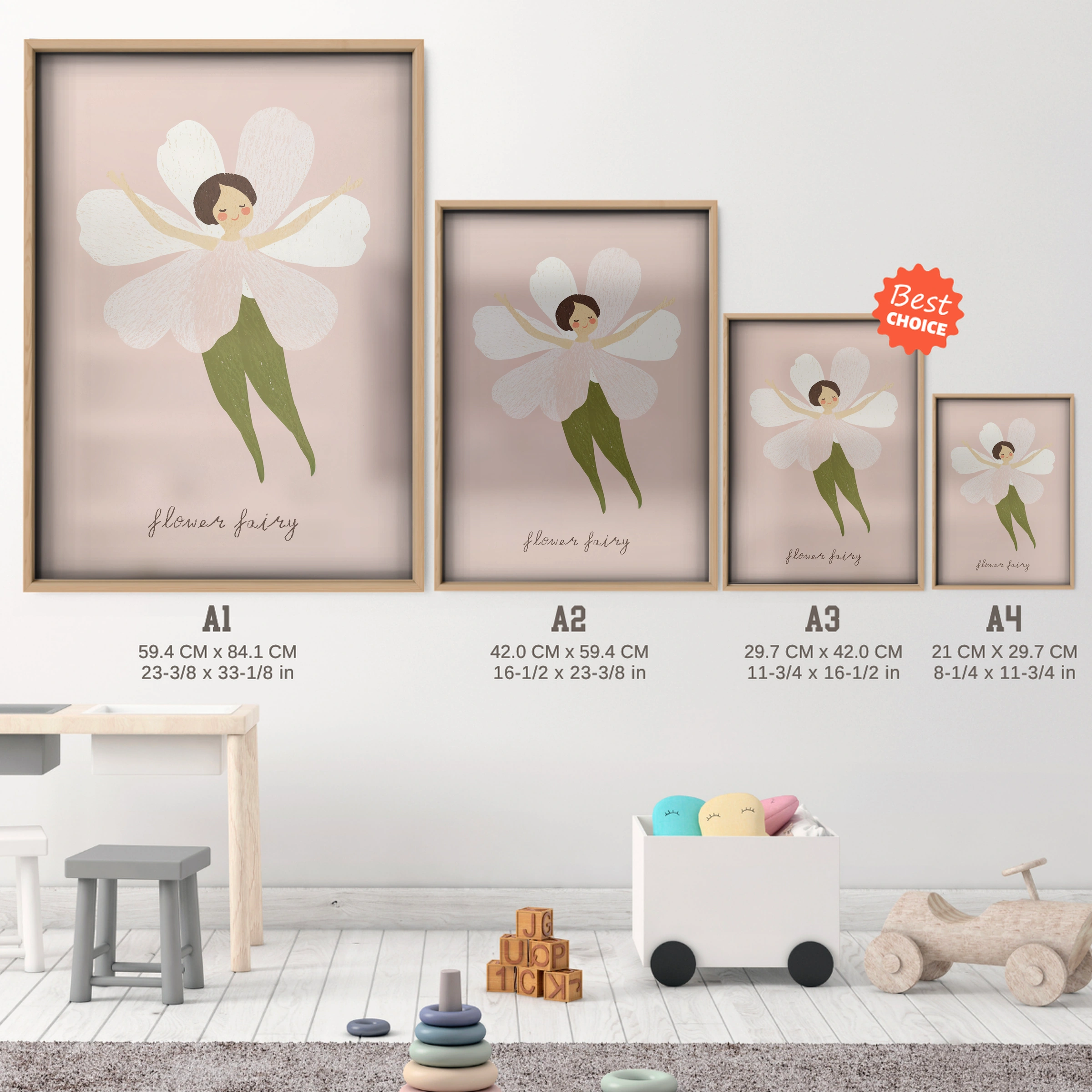Flower Fairy Nursery Print - size guide A4 A3 A2 A1 nursery print