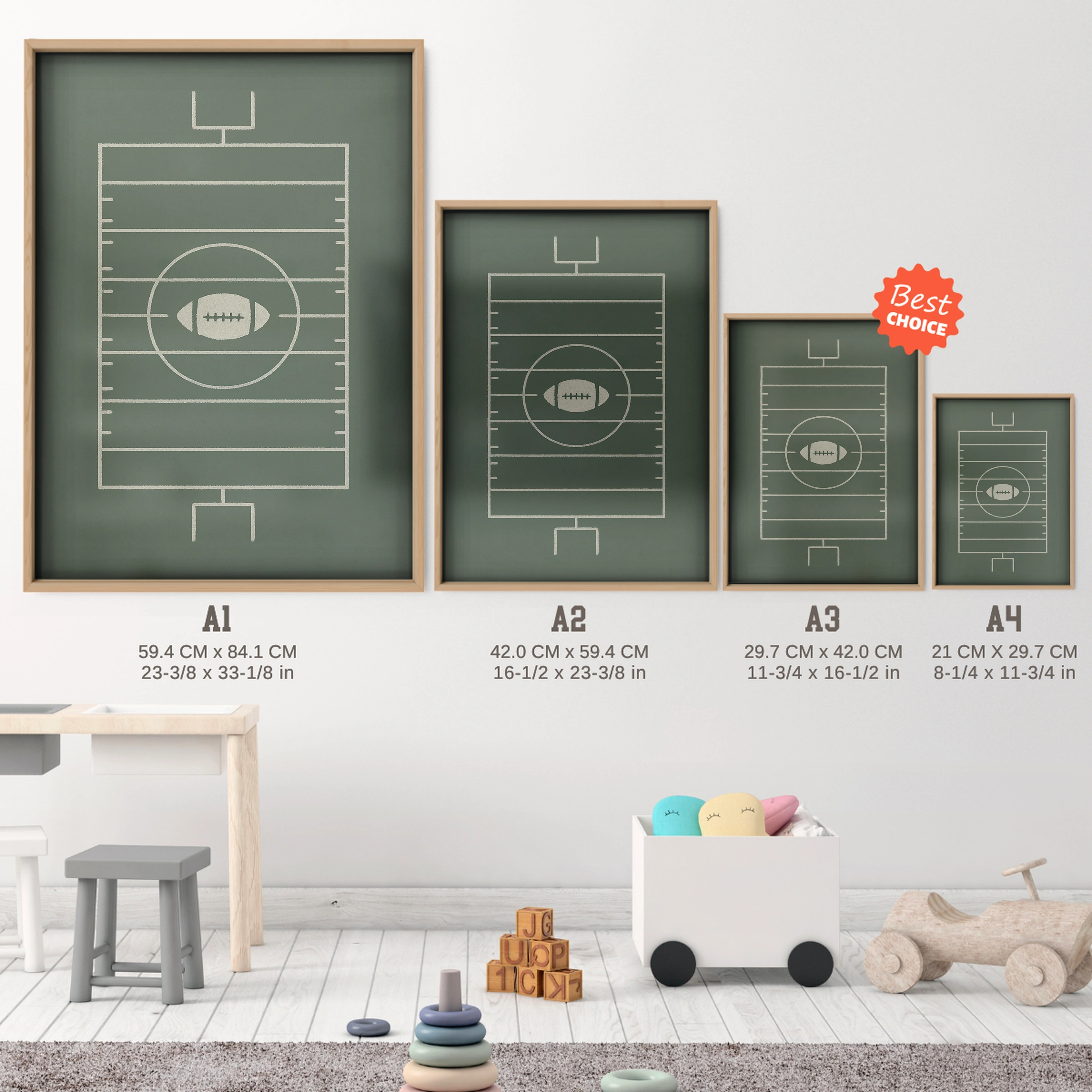 Football Field Nursery Print - size guide A4 A3 A2 A1 nursery print