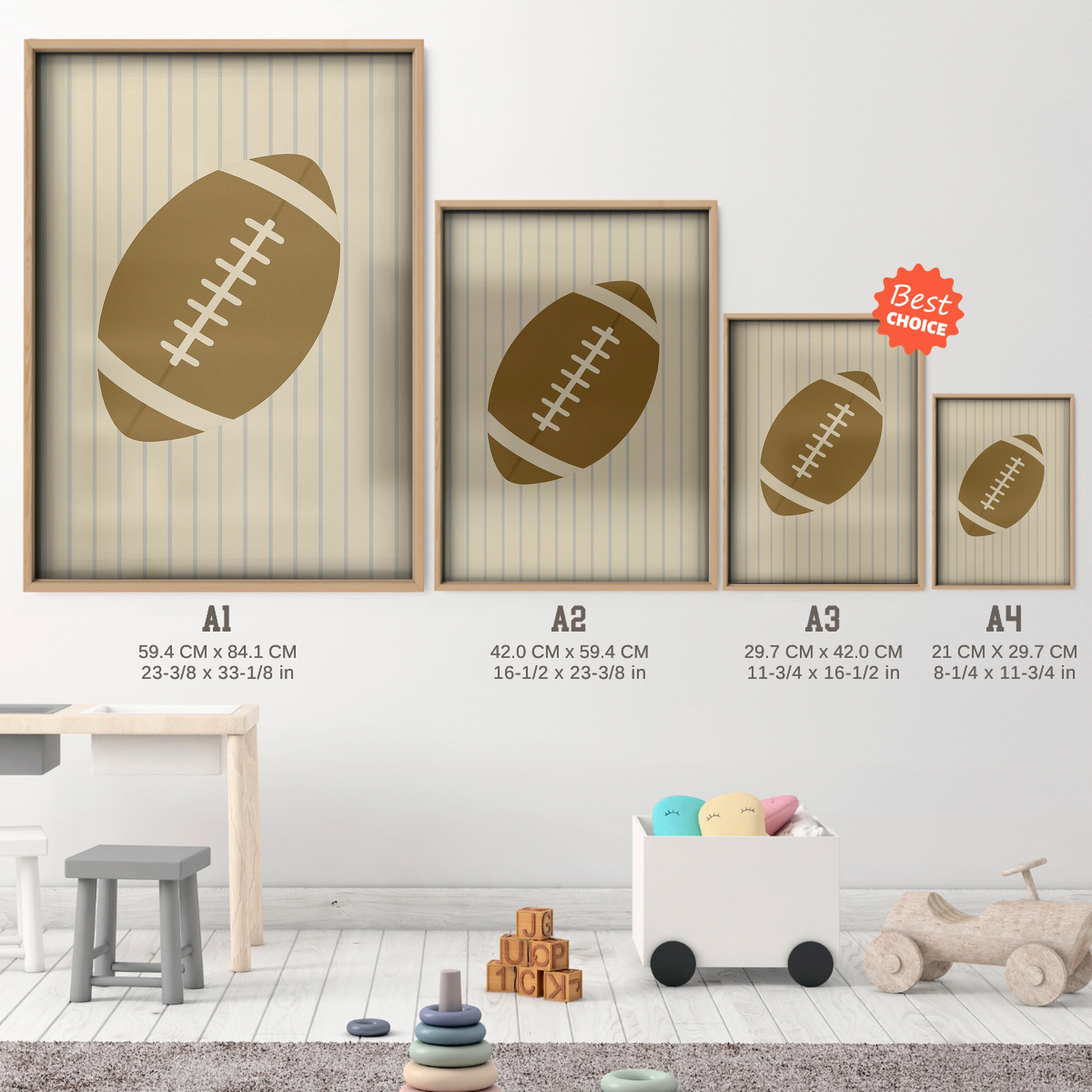 Football Nursery Print - size guide A4 A3 A2 A1 nursery print