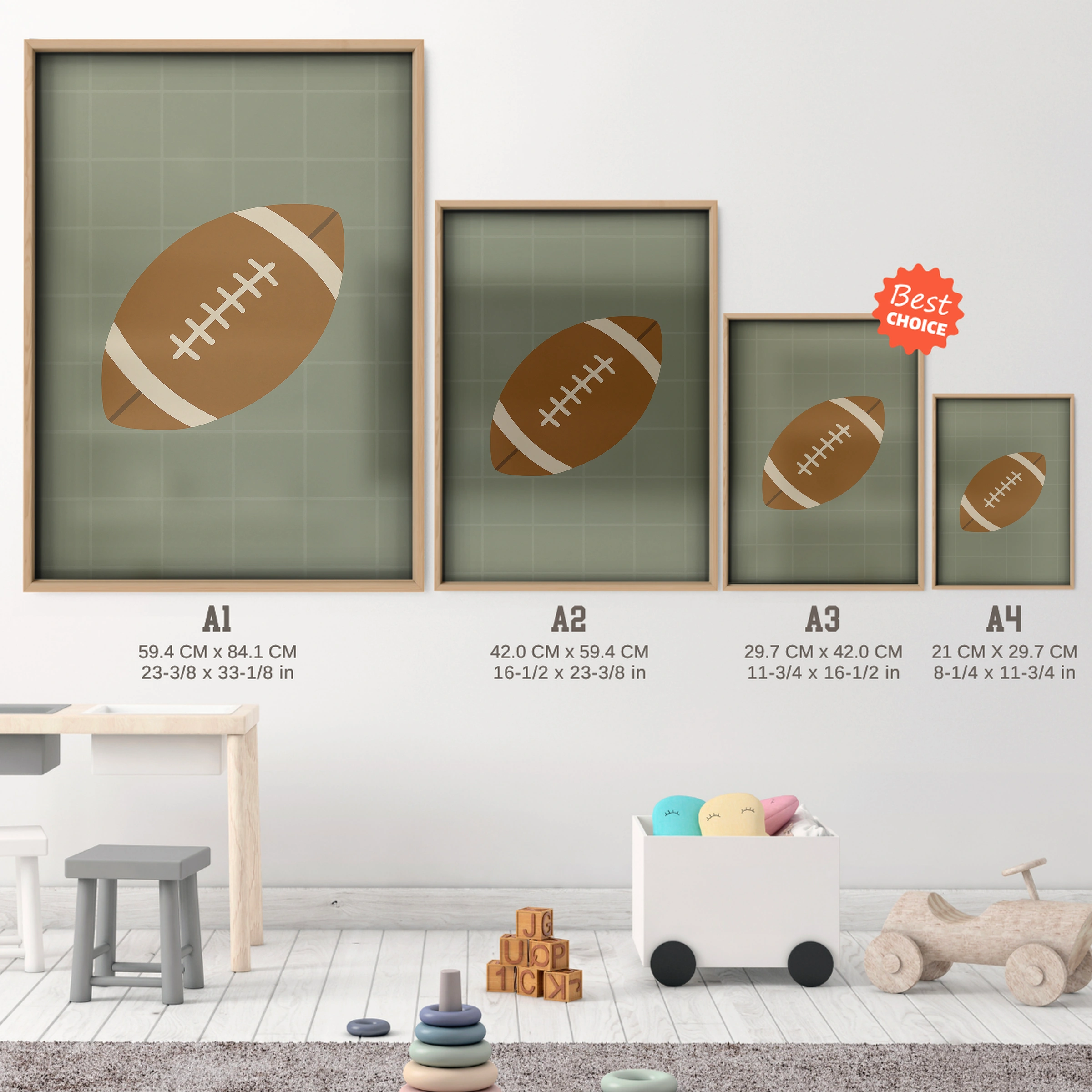 Football Three Nursery Print - size guide A4 A3 A2 A1 nursery print