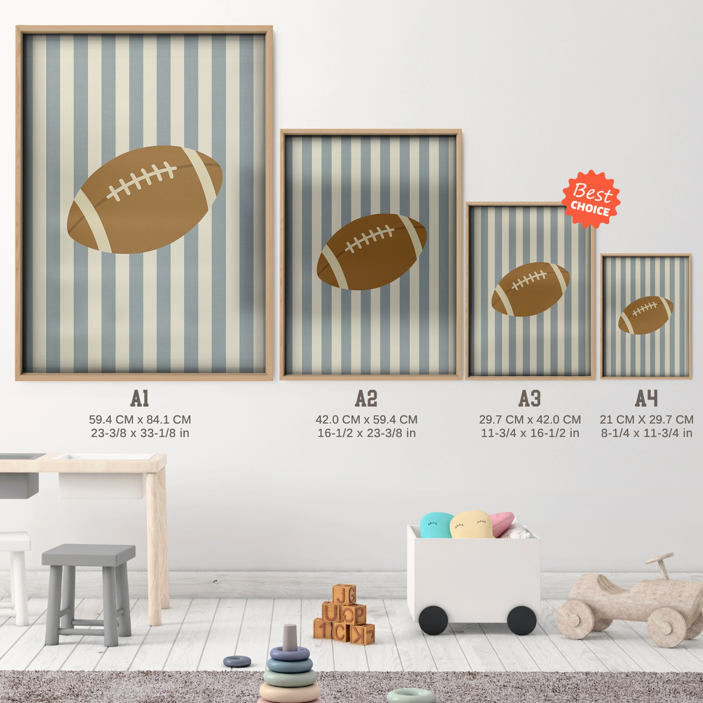Football Two Nursery Print - size guide A4 A3 A2 A1 nursery print