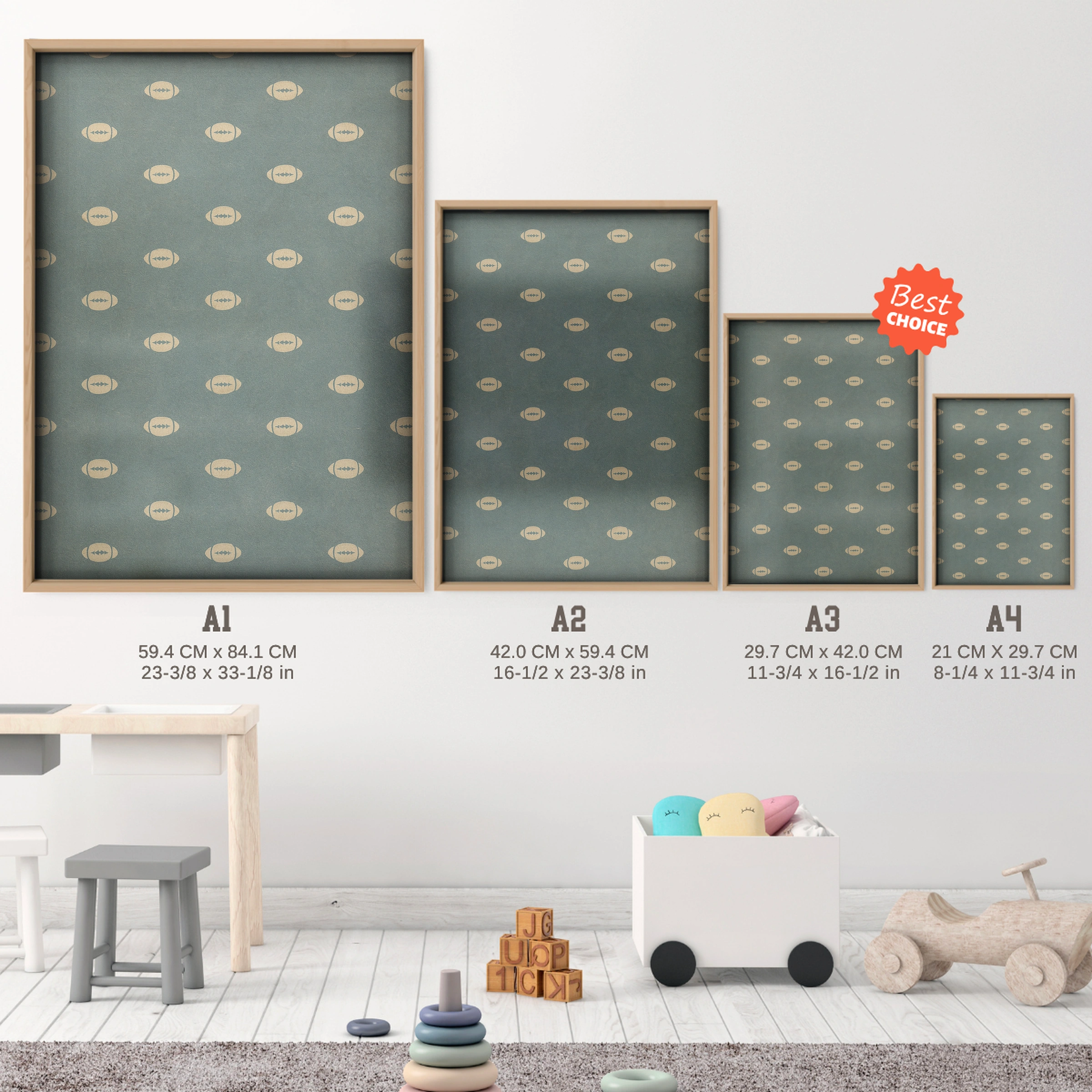 Footballs Pattern Two Nursery Print - size guide A4 A3 A2 A1 nursery print