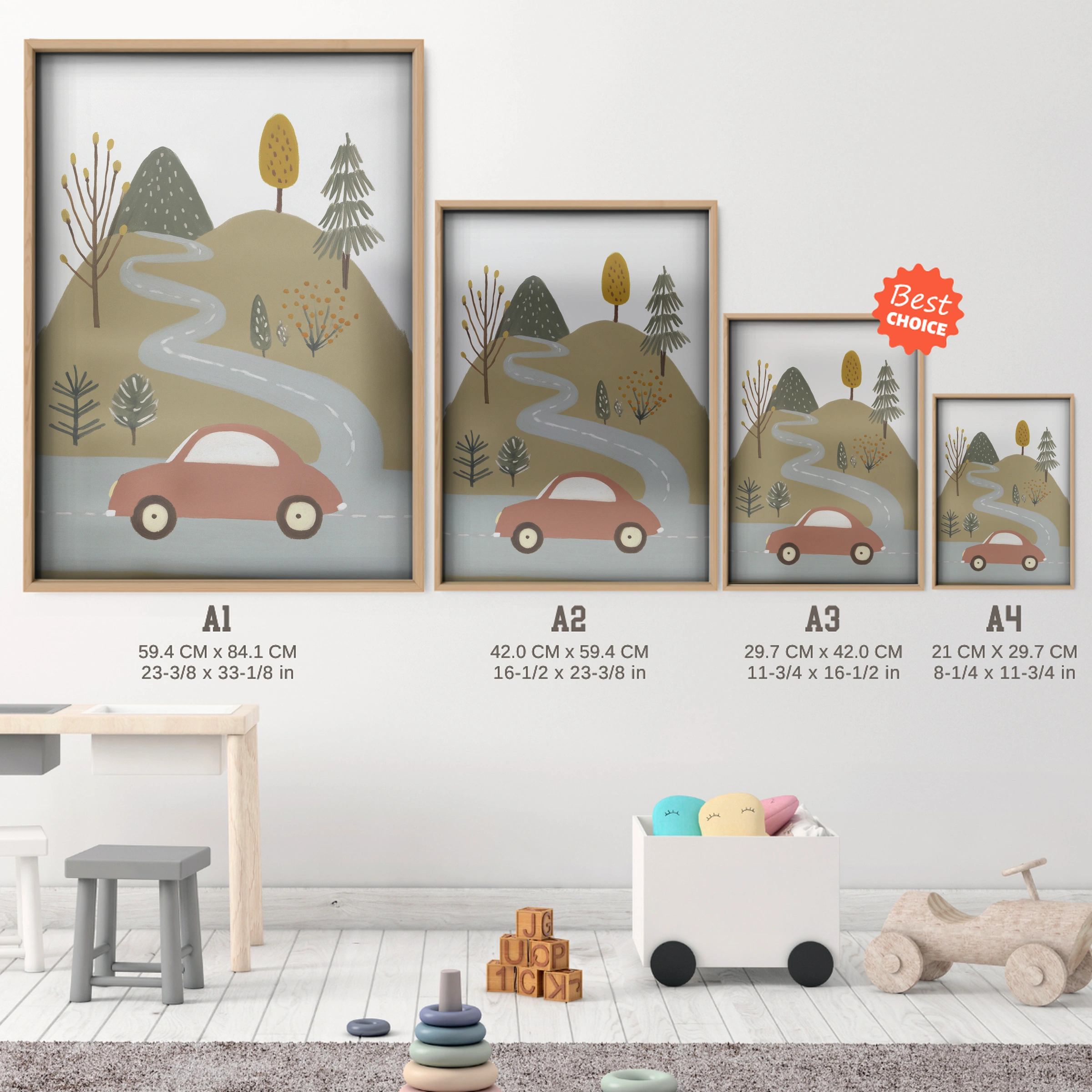 Forest Wolf Nursery Print - size guide A4 A3 A2 A1 nursery print