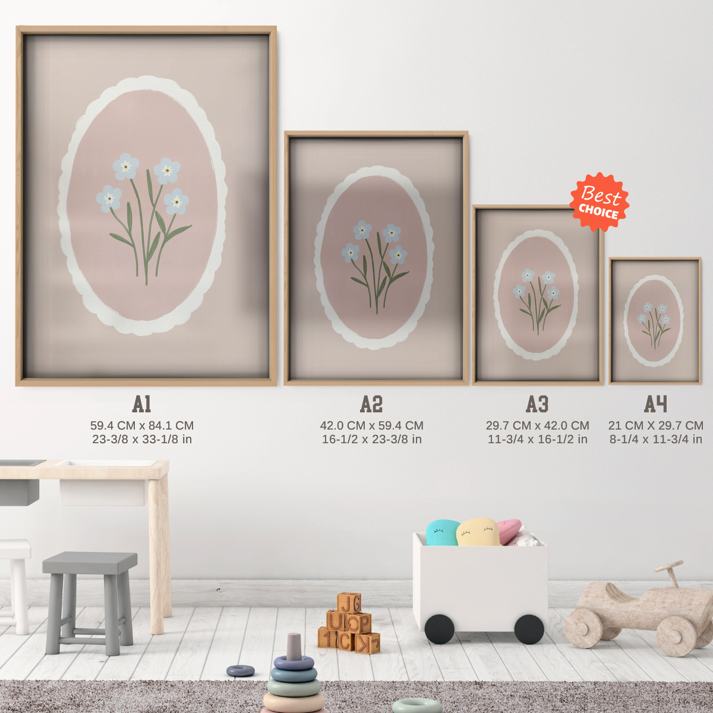 Framed Lily of the Valley Nursery Print - size guide A4 A3 A2 A1 nursery print