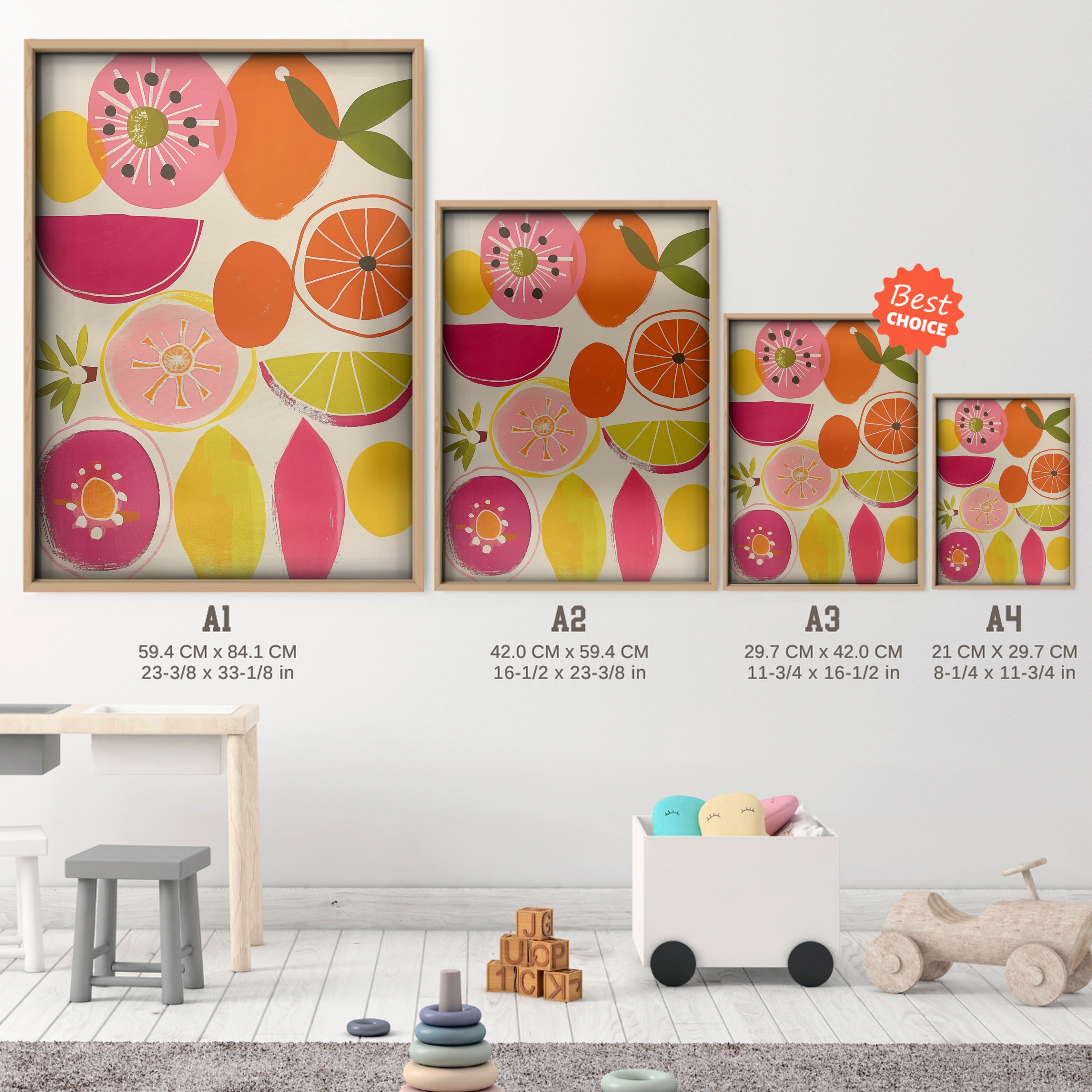 Fruit Medley Nursery Print - size guide A4 A3 A2 A1 nursery print