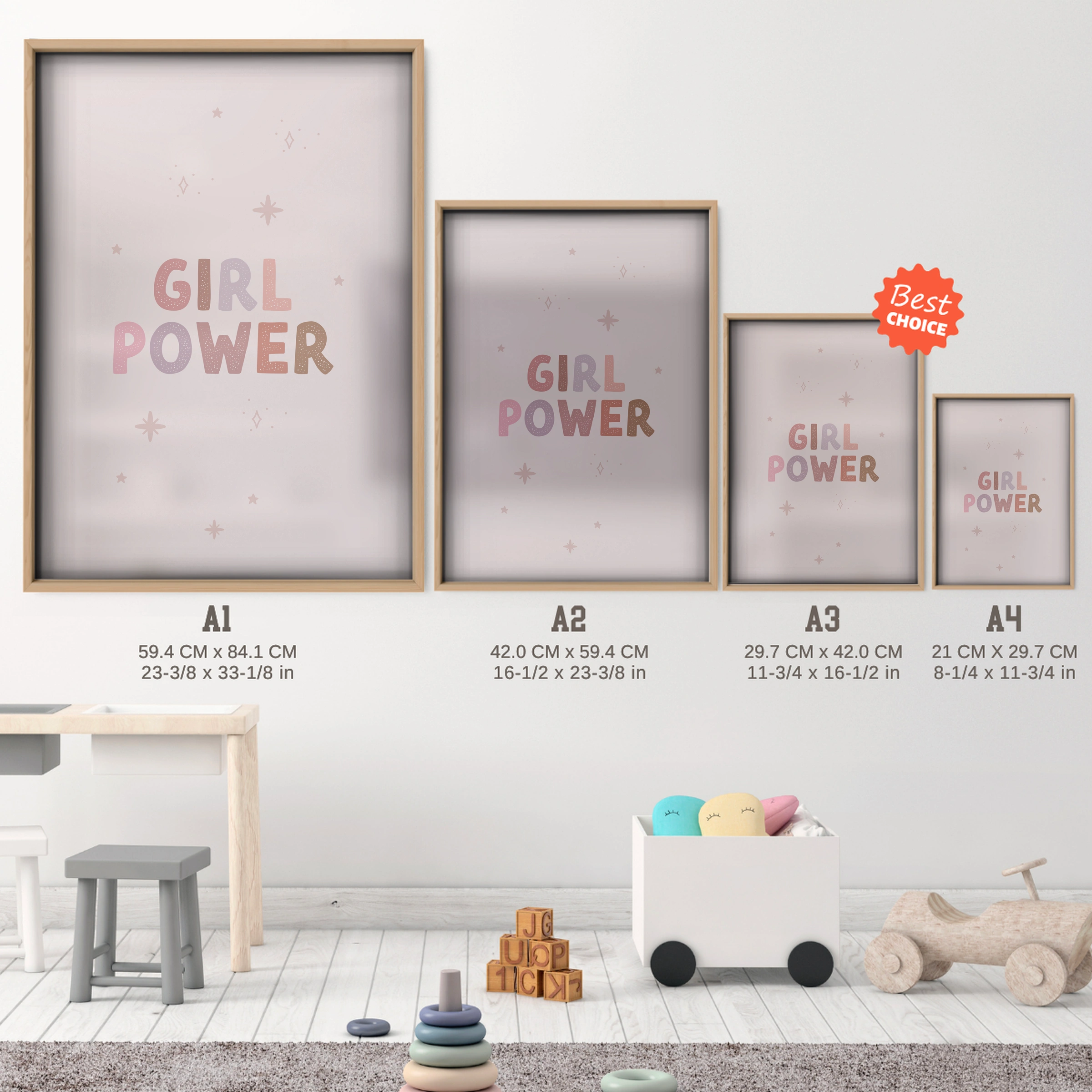 Girl Power Nursery Print - size guide A4 A3 A2 A1 nursery print