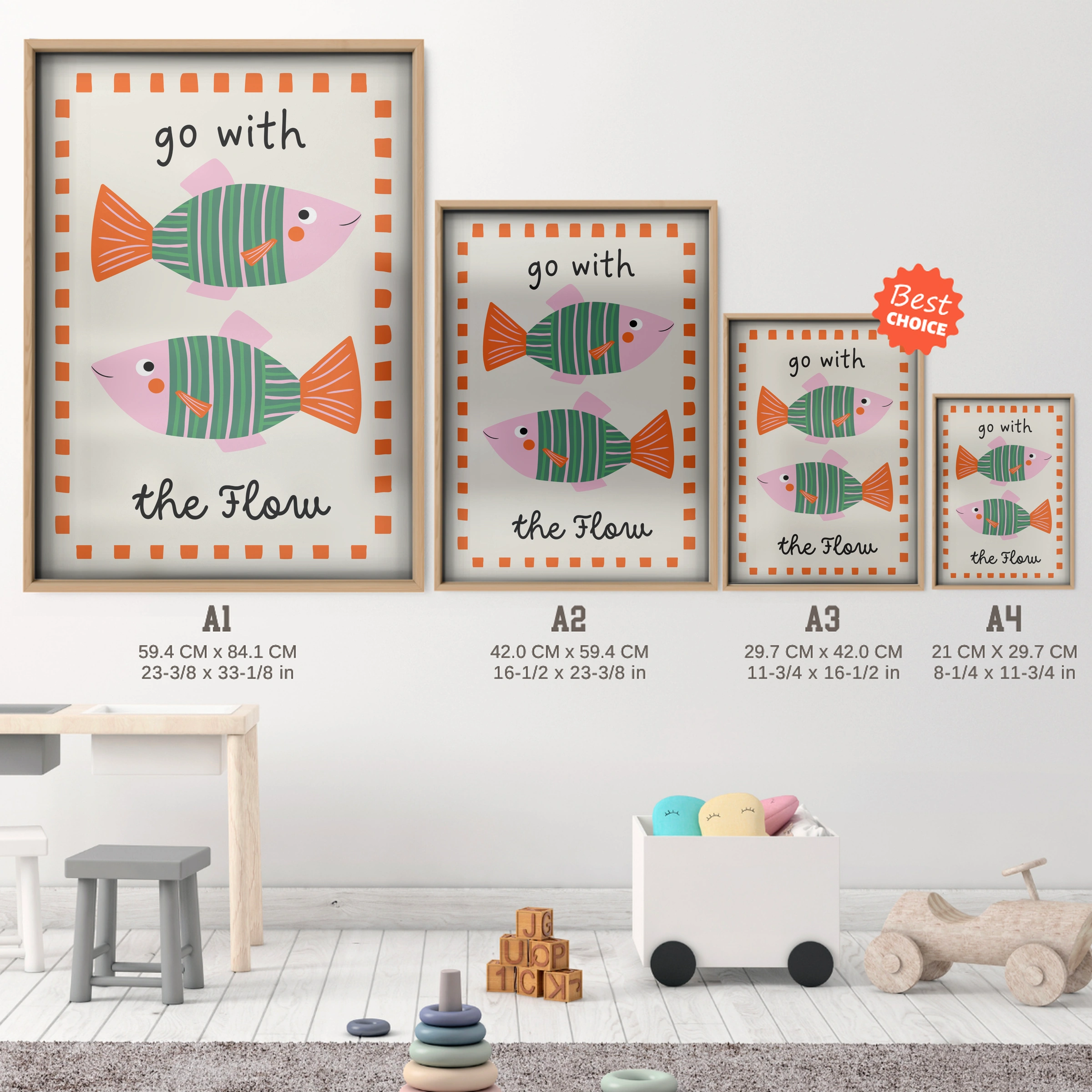 Go With The Flow Nursery Print - size guide A4 A3 A2 A1 nursery print