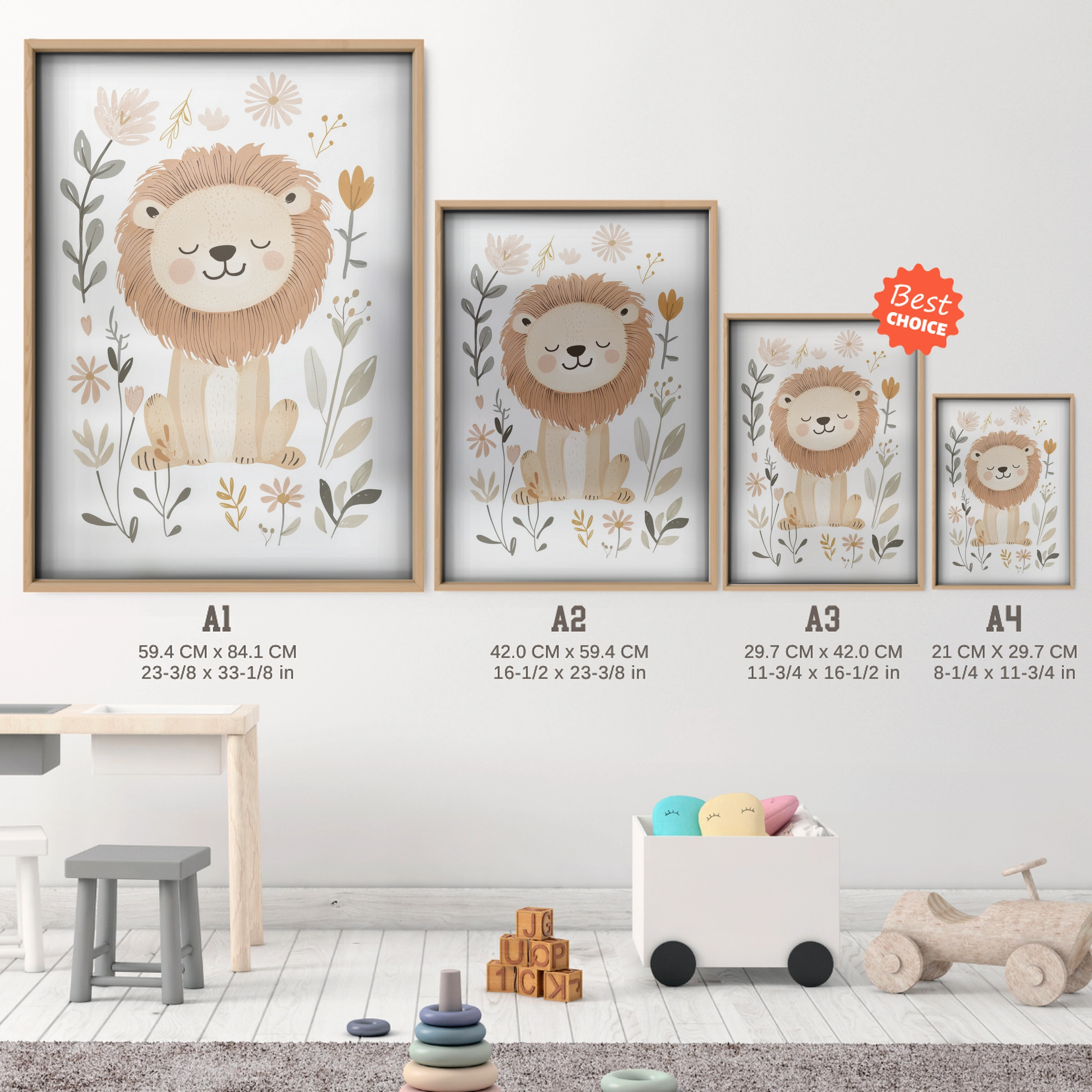Golden Lion Cub Nursery Print - size guide A4 A3 A2 A1 nursery print