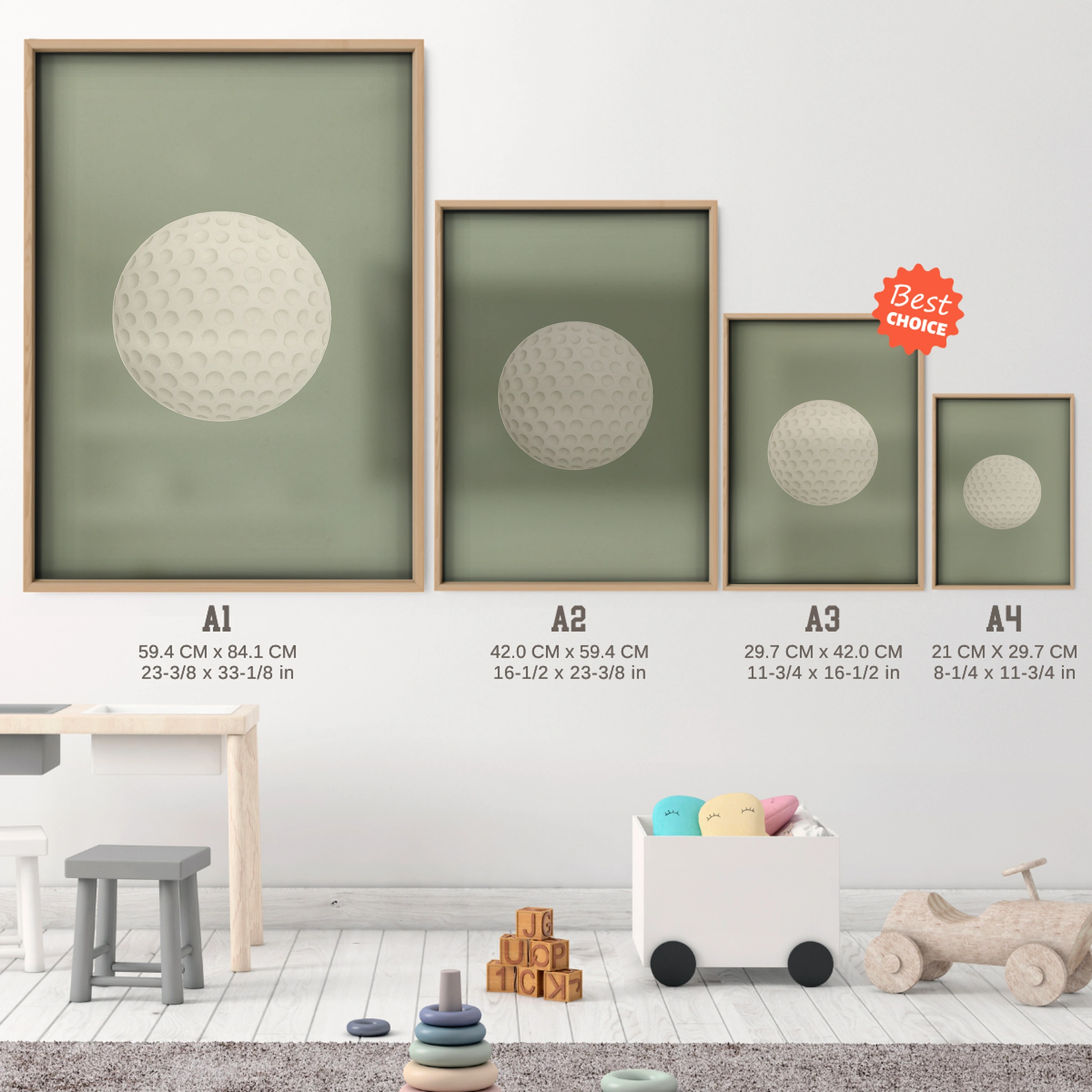 Golf Ball Nursery Print - size guide A4 A3 A2 A1 nursery print