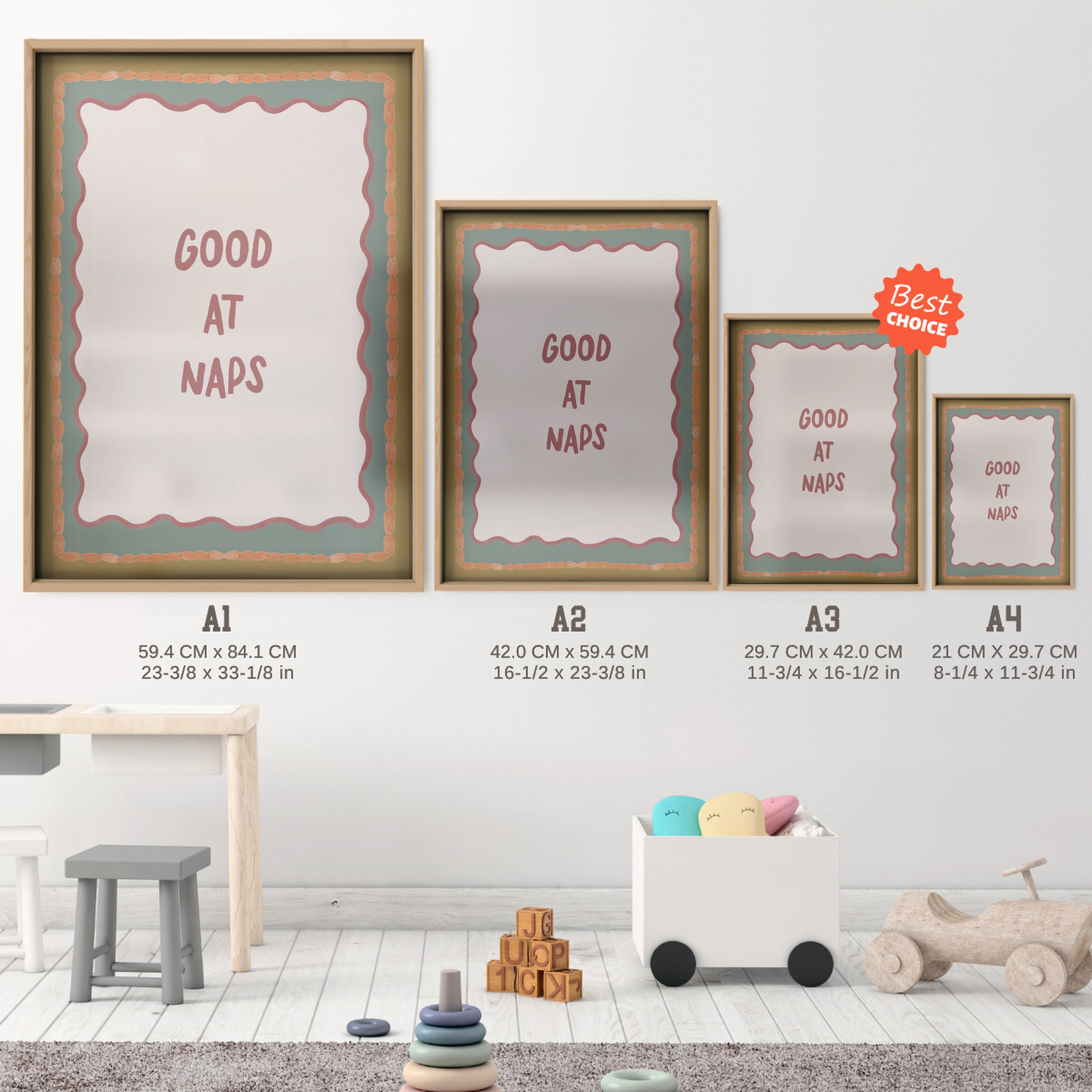 Good At Naps Nursery Print - size guide A4 A3 A2 A1 nursery print
