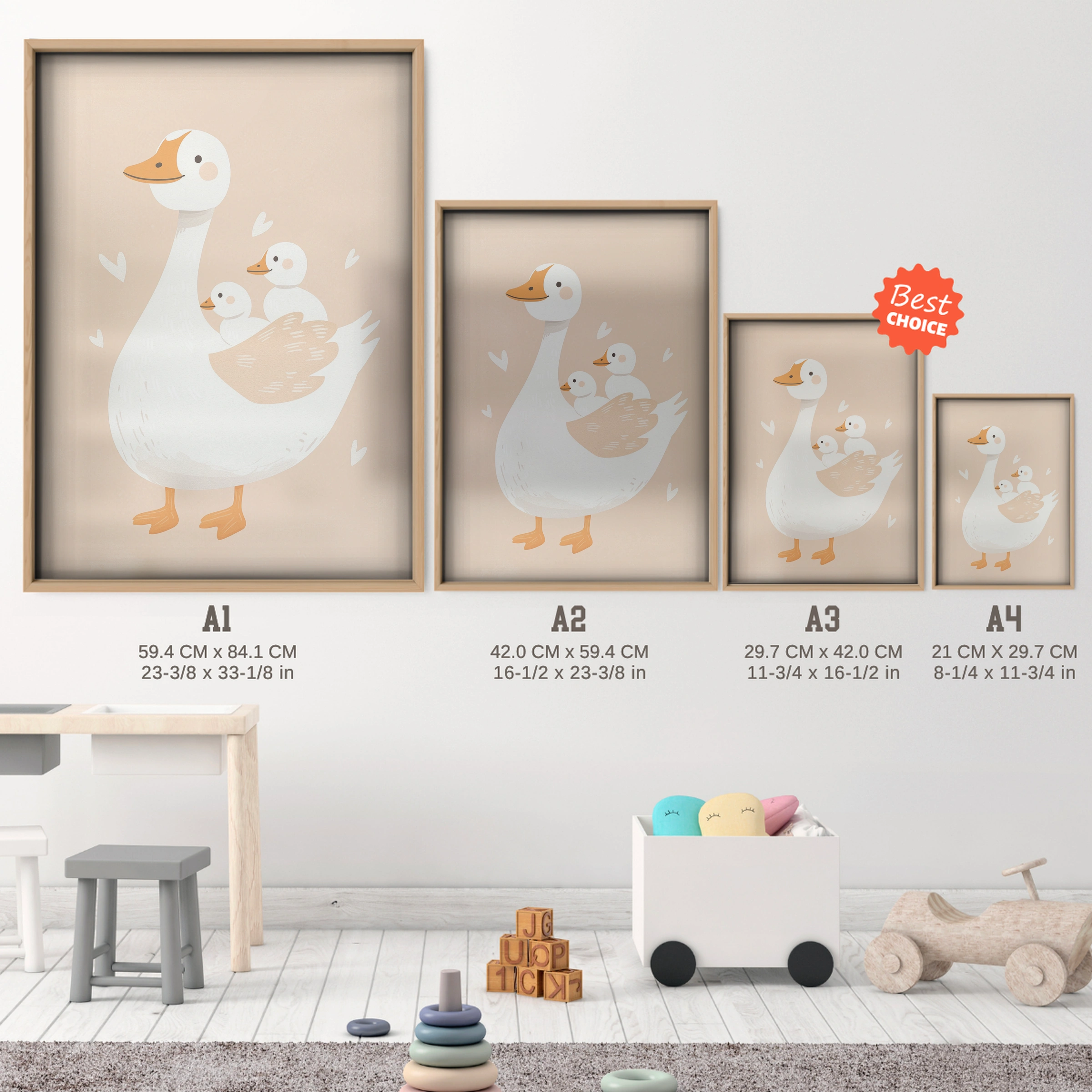 Goose and Goslings Nursery Print - size guide A4 A3 A2 A1 nursery print