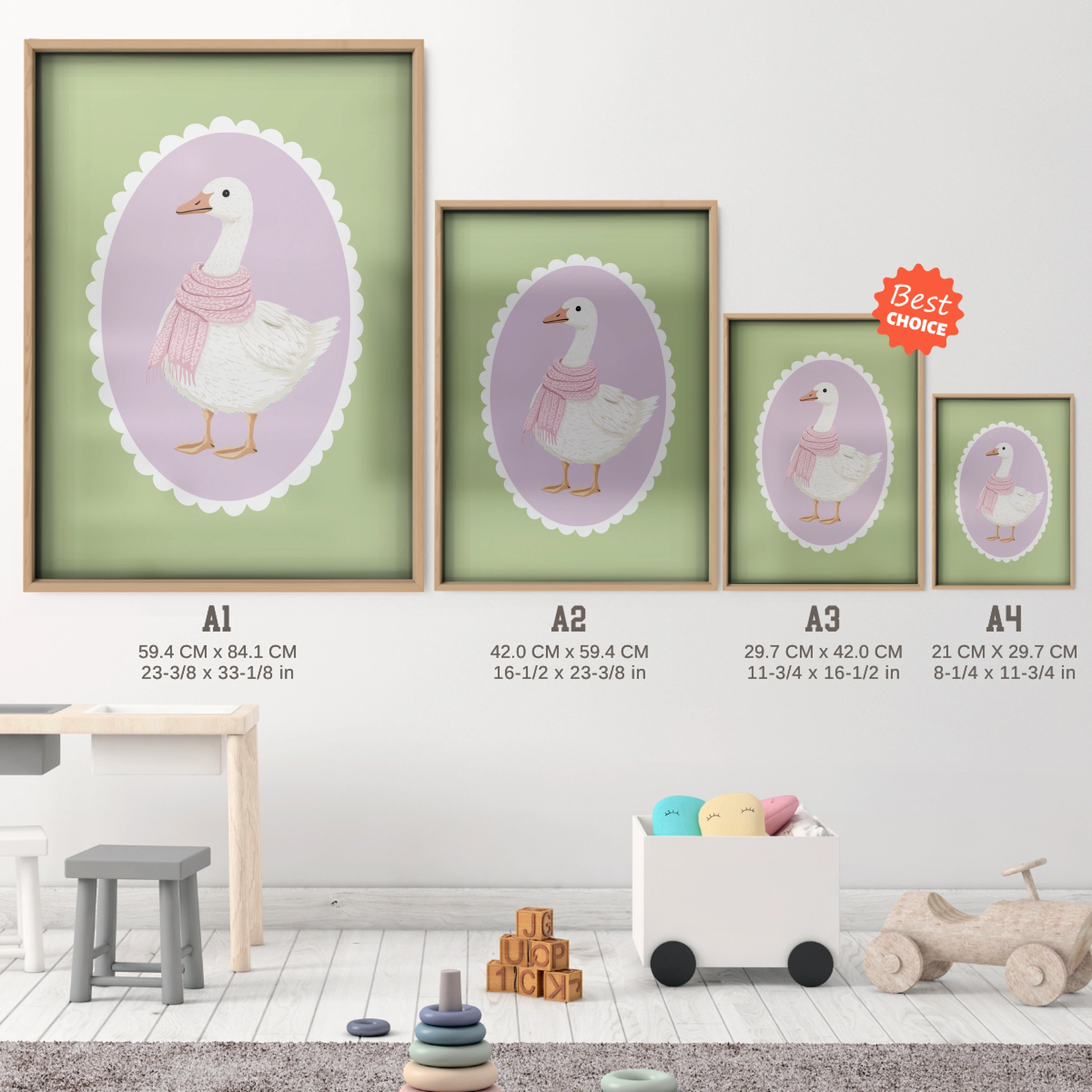 Goose Cameo Nursery Print - size guide A4 A3 A2 A1 nursery print
